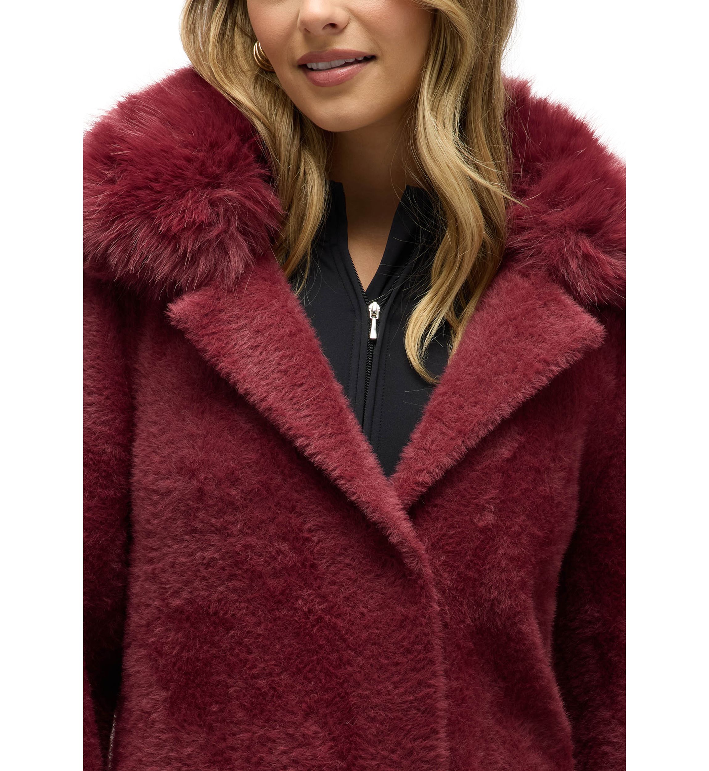 Women’s Longline Elegant Coatigan with Detachable Fur Collar and Cuffs