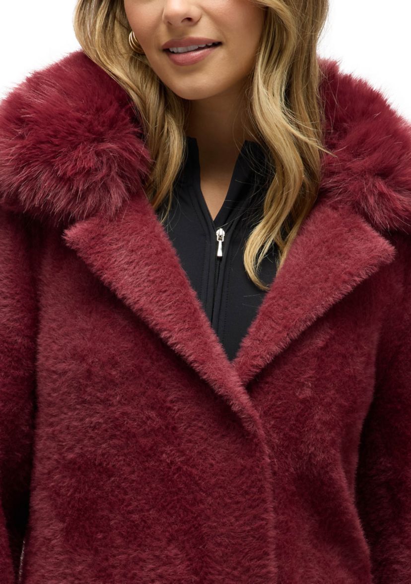 Women’s Longline Elegant Coatigan with Detachable Fur Collar and Cuffs