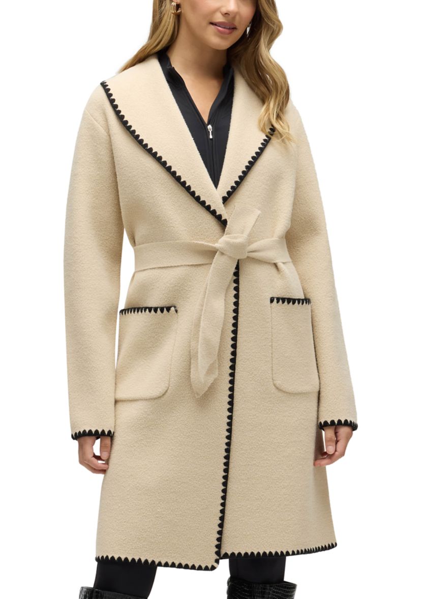 Women’s Wrap Mink Eyelash Coatigan Jacket with Blanket Stitch