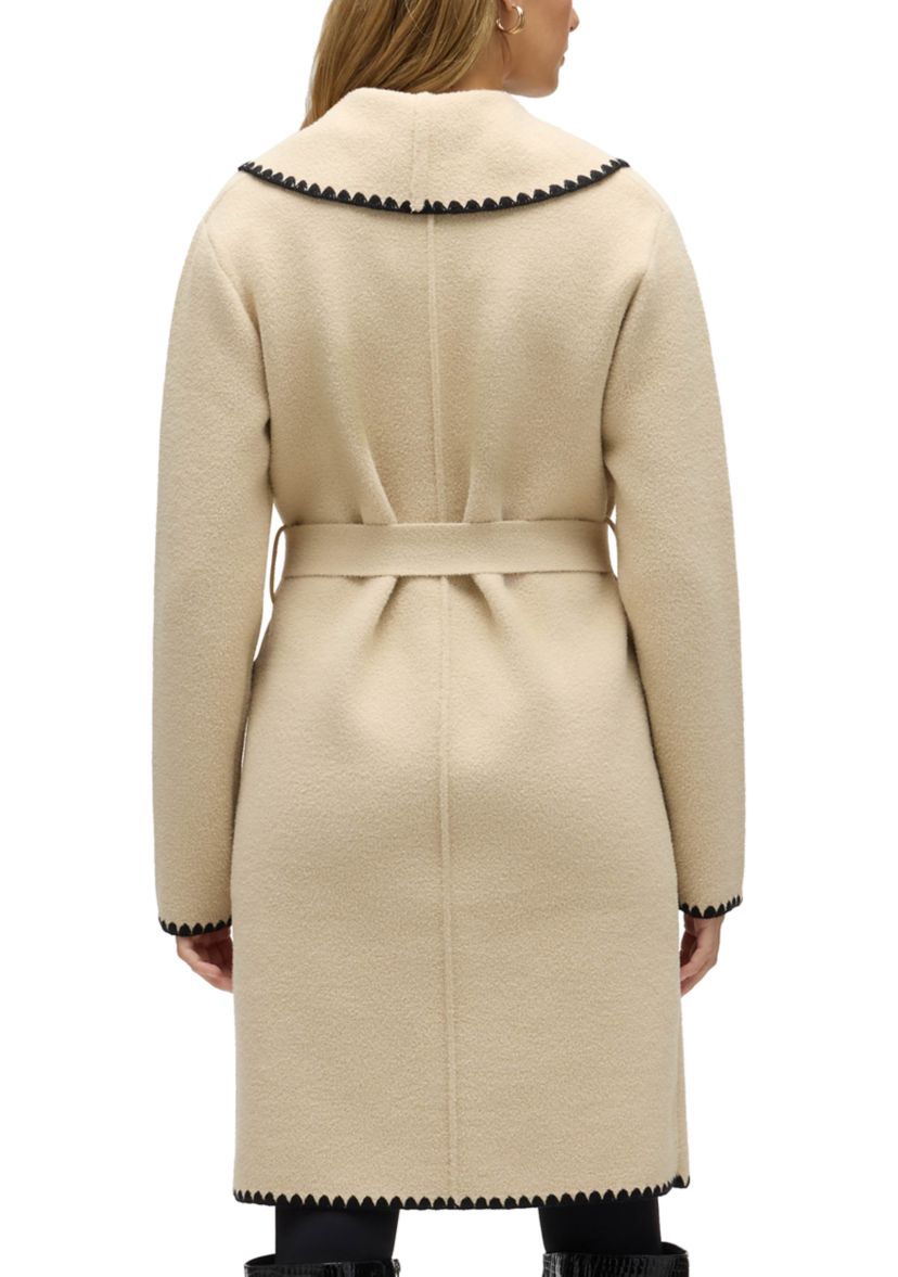 Women’s Wrap Mink Eyelash Coatigan Jacket with Blanket Stitch