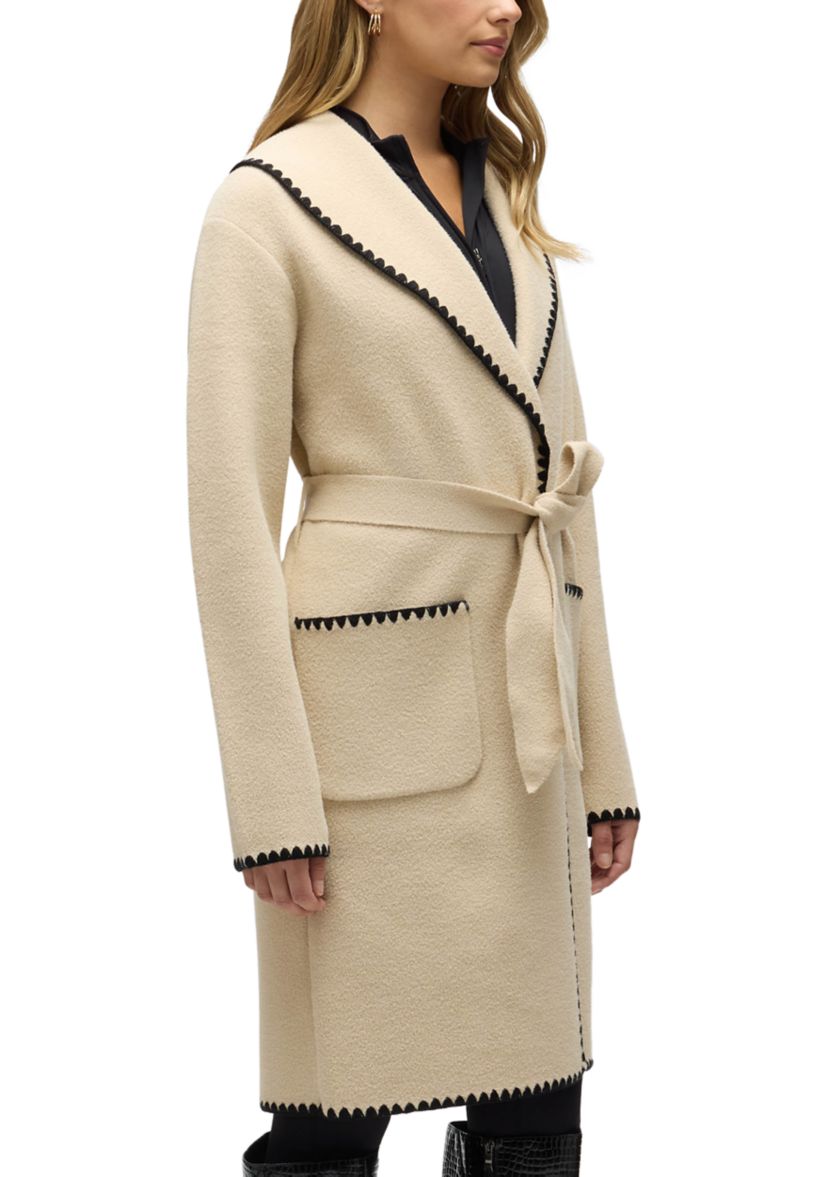 Women’s Wrap Mink Eyelash Coatigan Jacket with Blanket Stitch