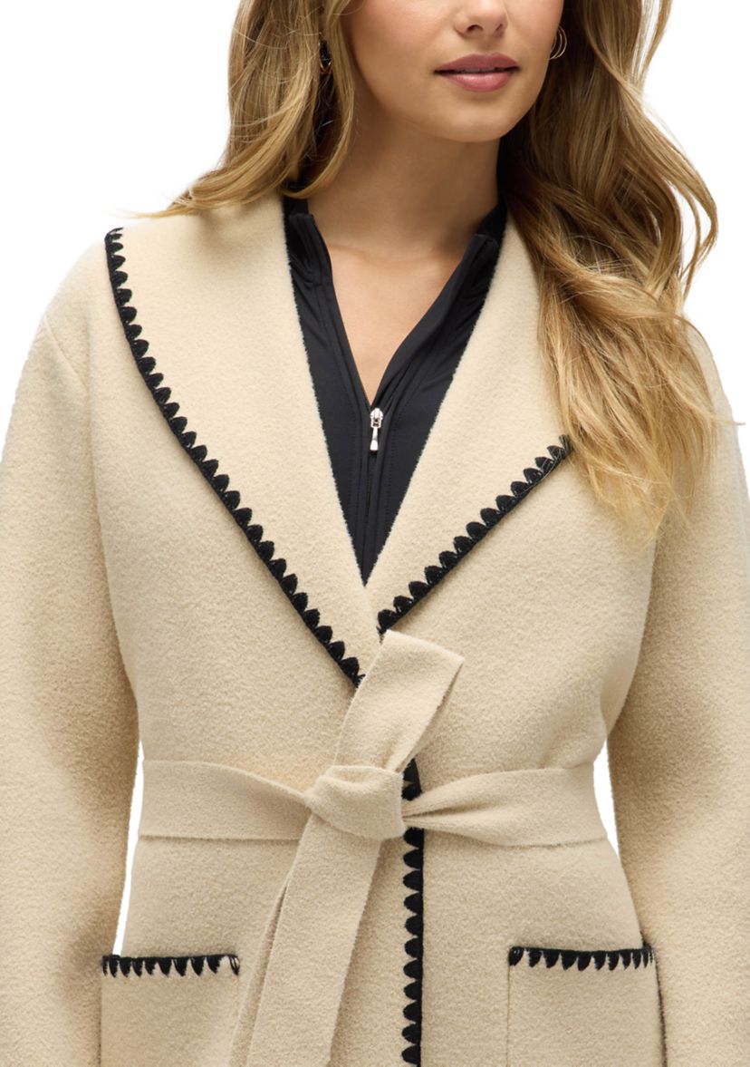 Women’s Wrap Mink Eyelash Coatigan Jacket with Blanket Stitch