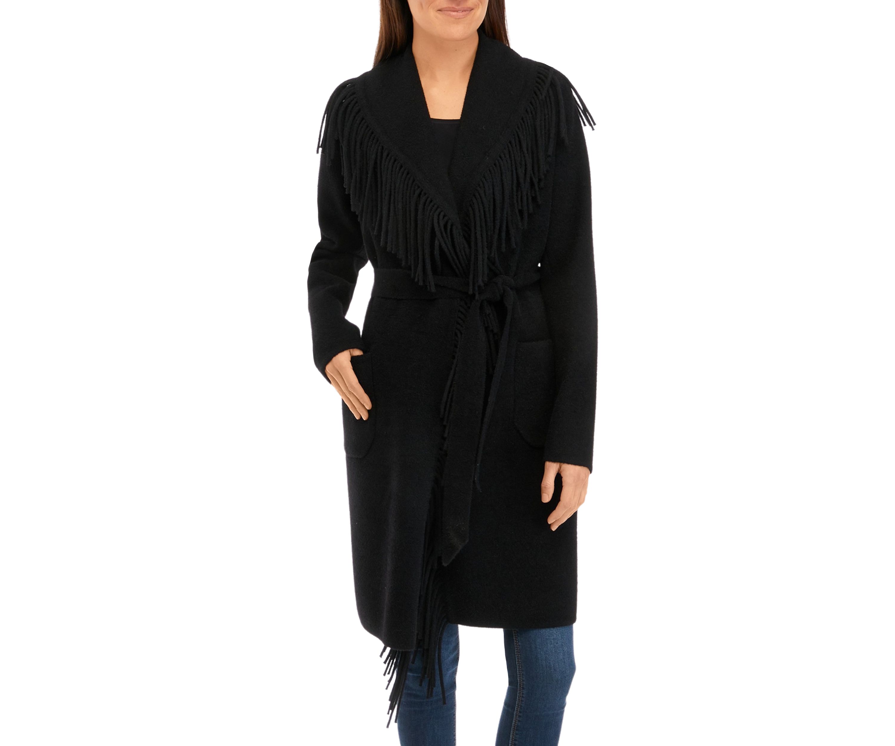 Womens Fringe Wool Trench Coat 