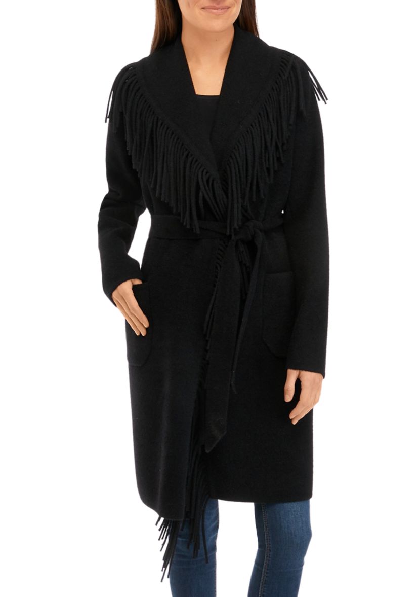 Womens Fringe Wool Trench Coat 