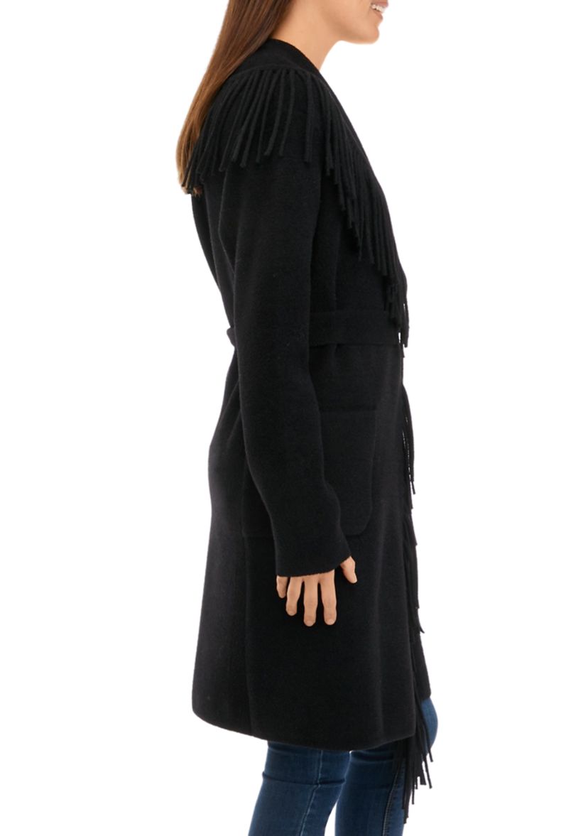 Womens Fringe Wool Trench Coat 
