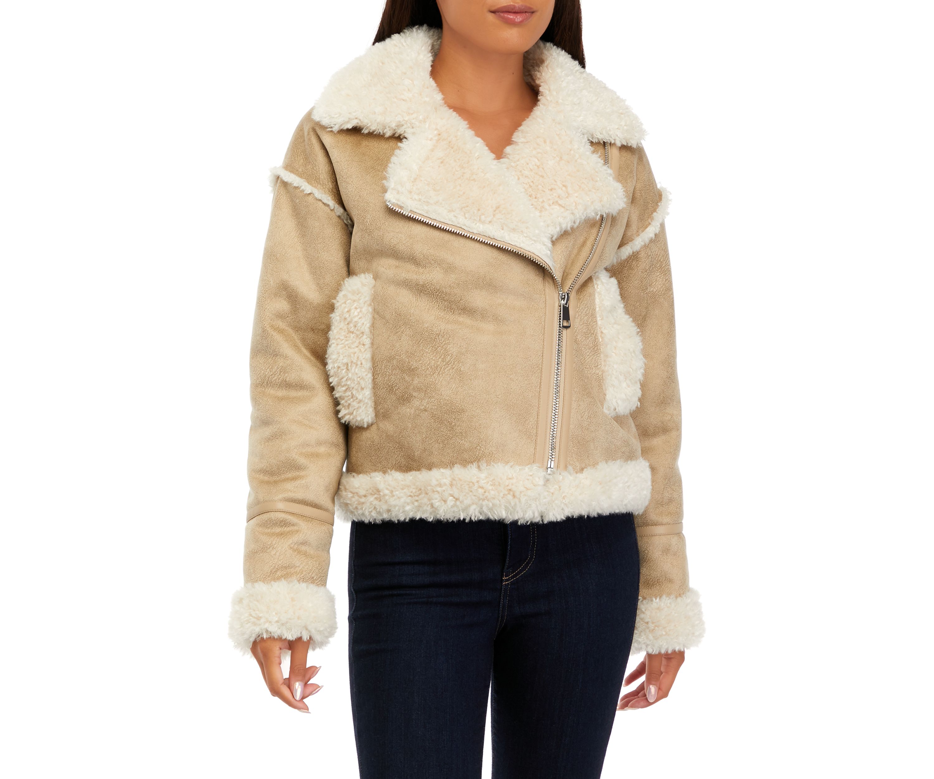 Cropped Shearling Biker Jacket 