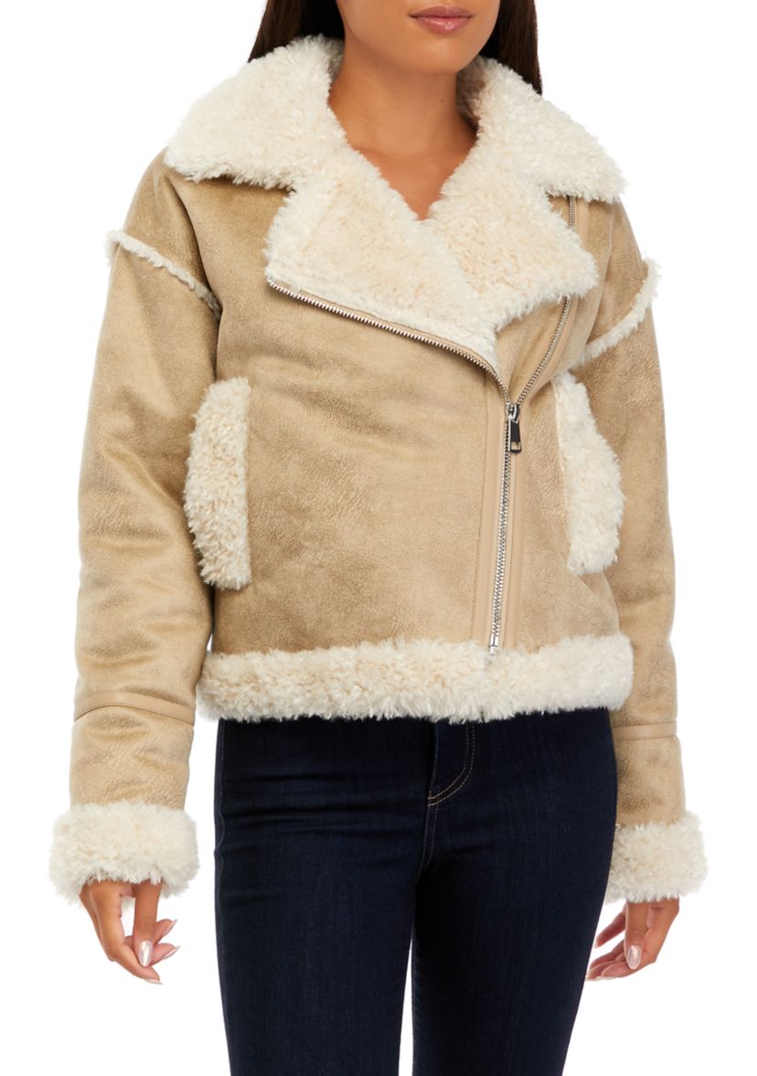Cropped Shearling Biker Jacket 