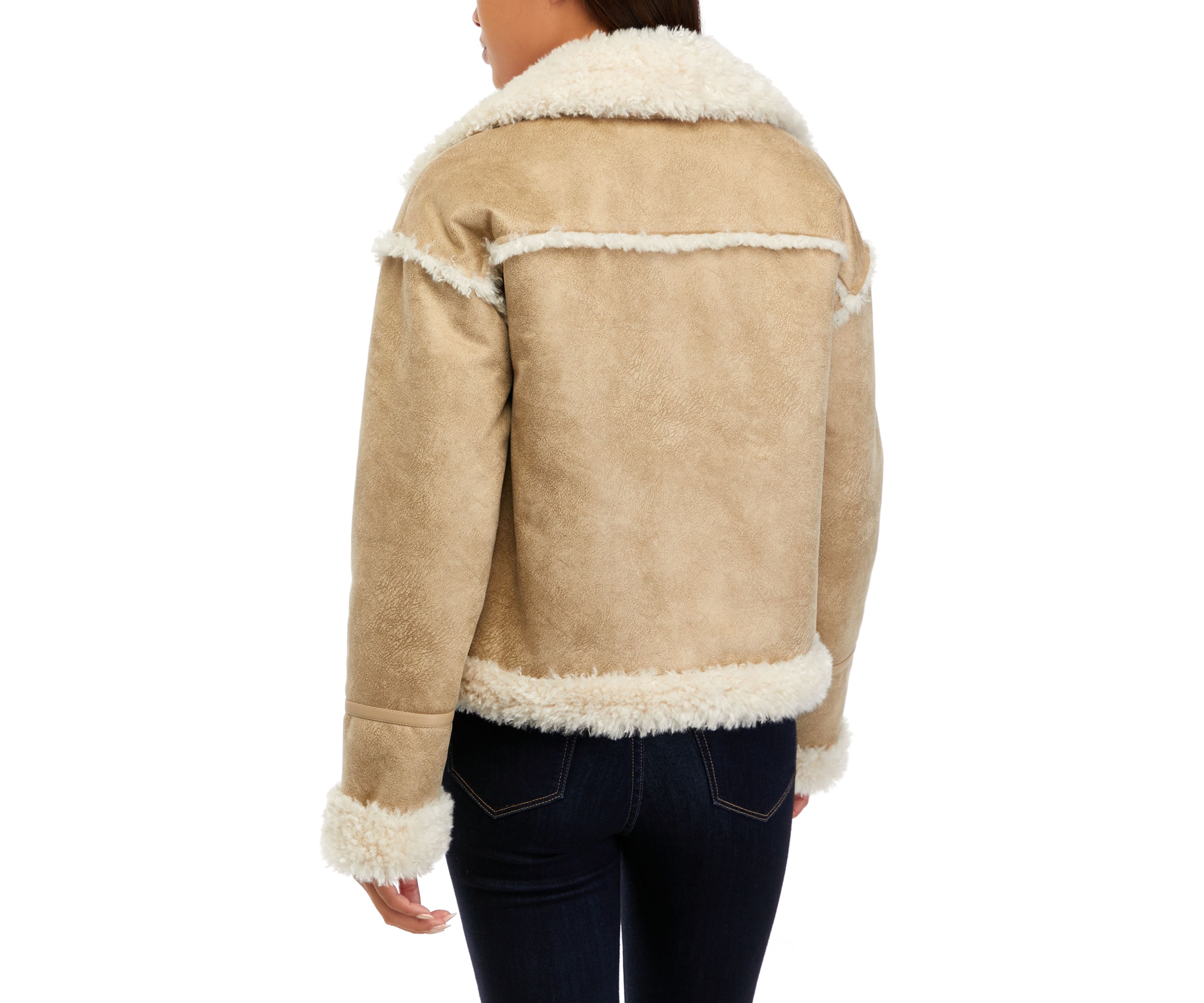 Cropped Shearling Biker Jacket 