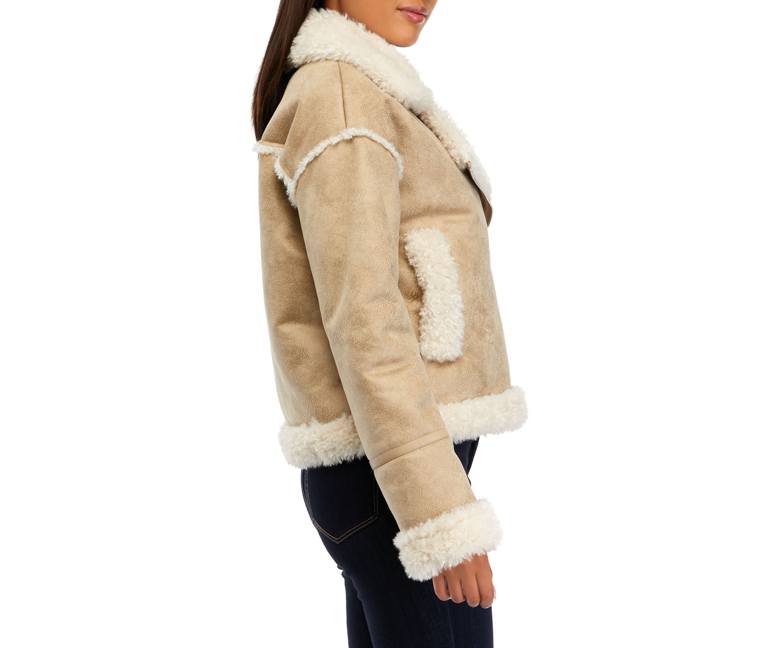 Cropped Shearling Biker Jacket 