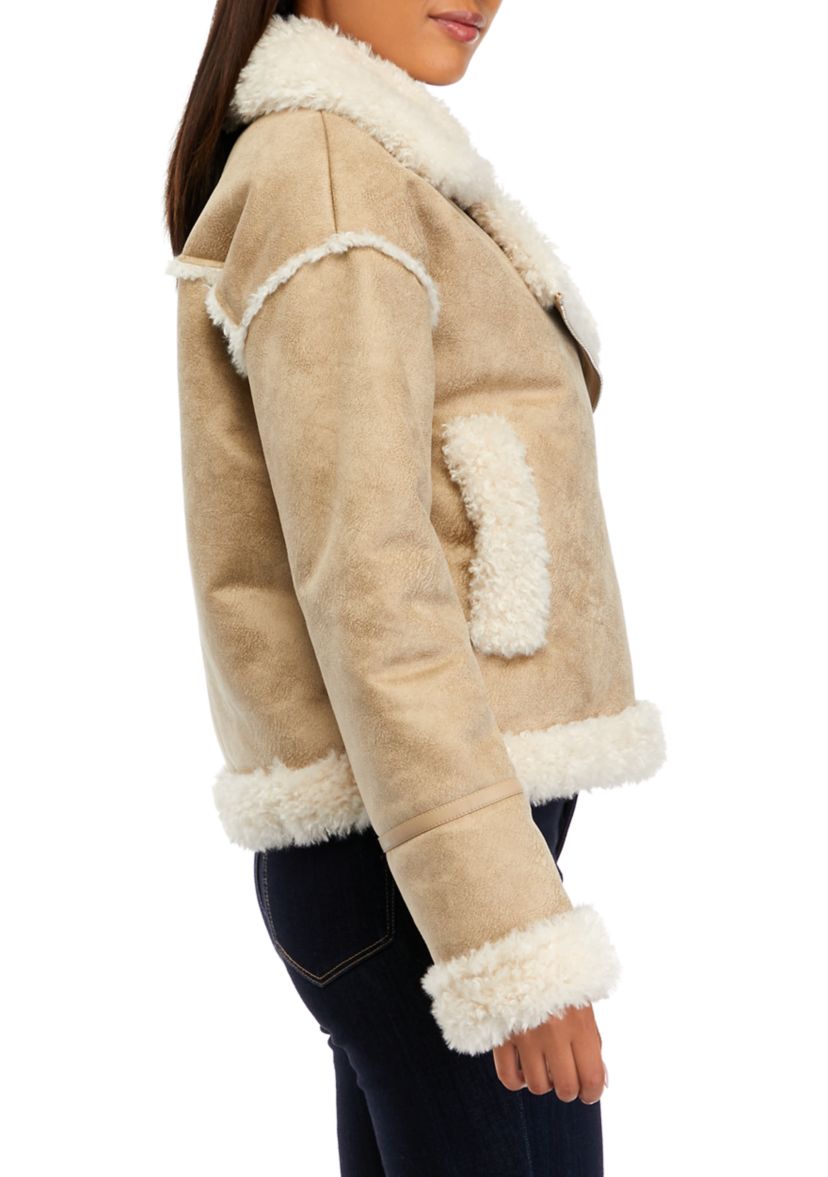 Cropped Shearling Biker Jacket 