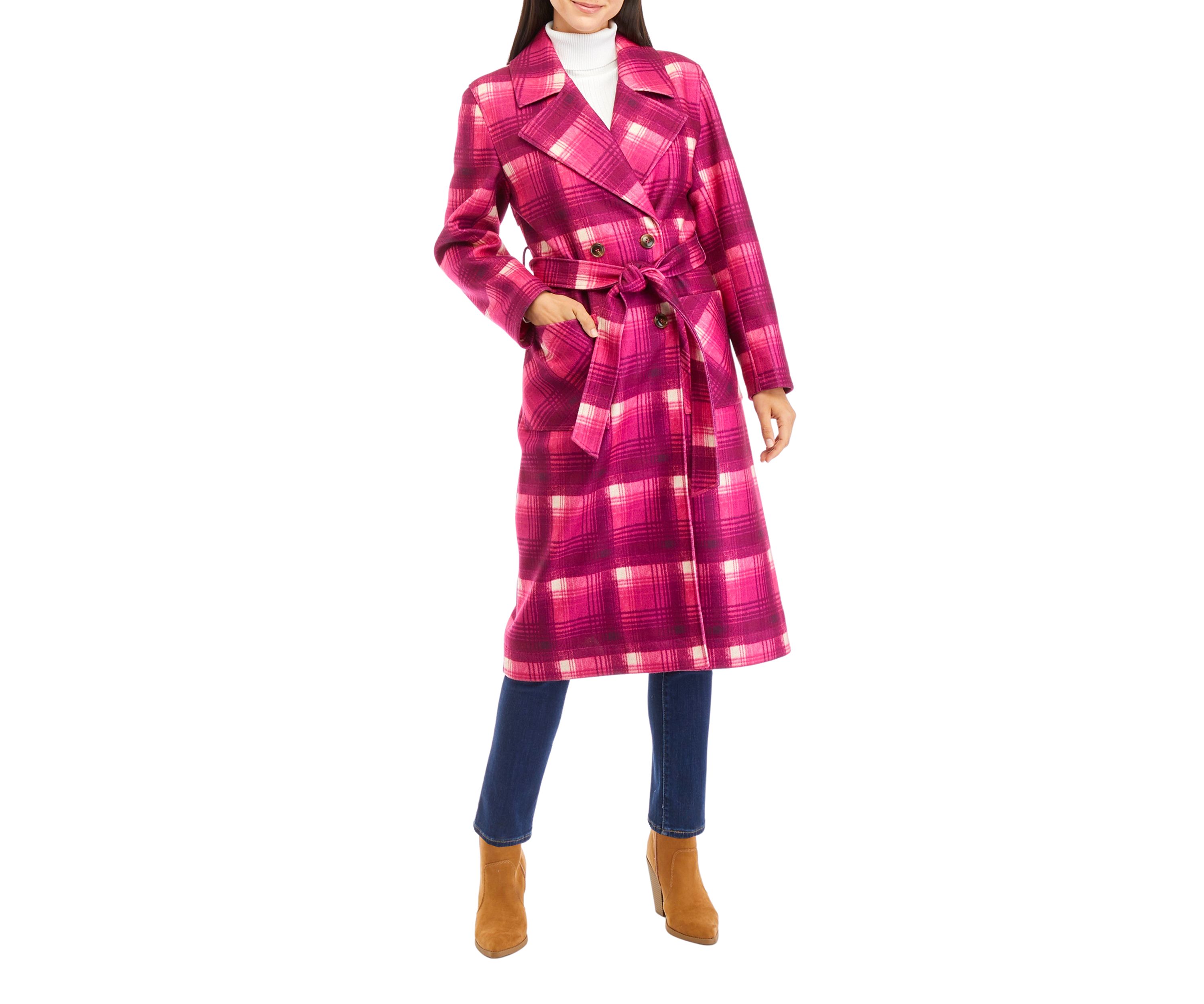 Womens Bold Plaid Trench Coat