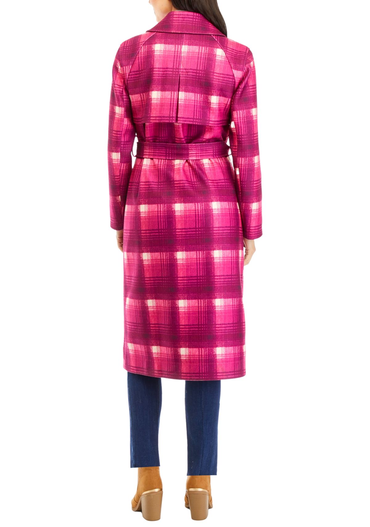 Womens Bold Plaid Trench Coat