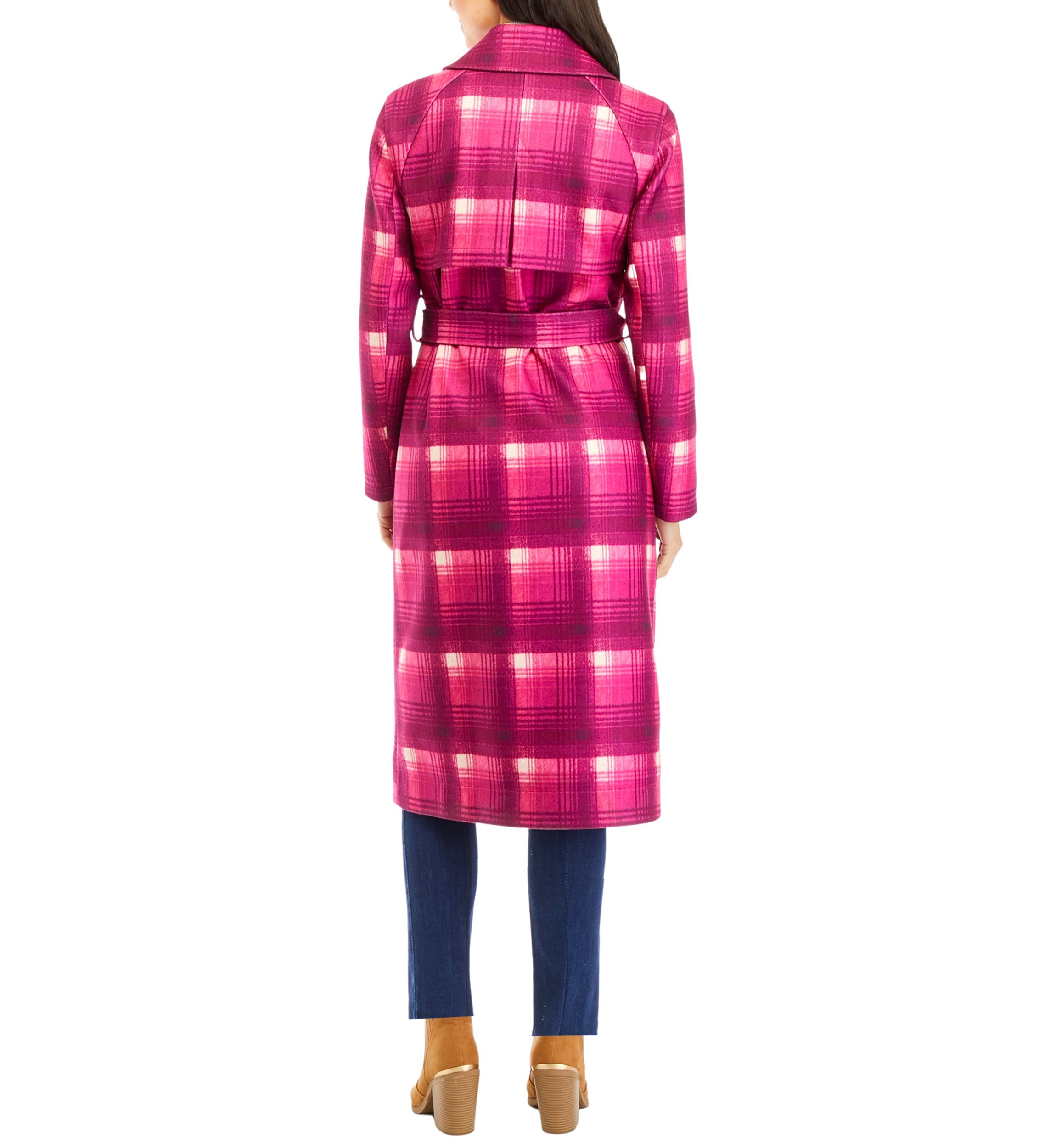 Womens Bold Plaid Trench Coat