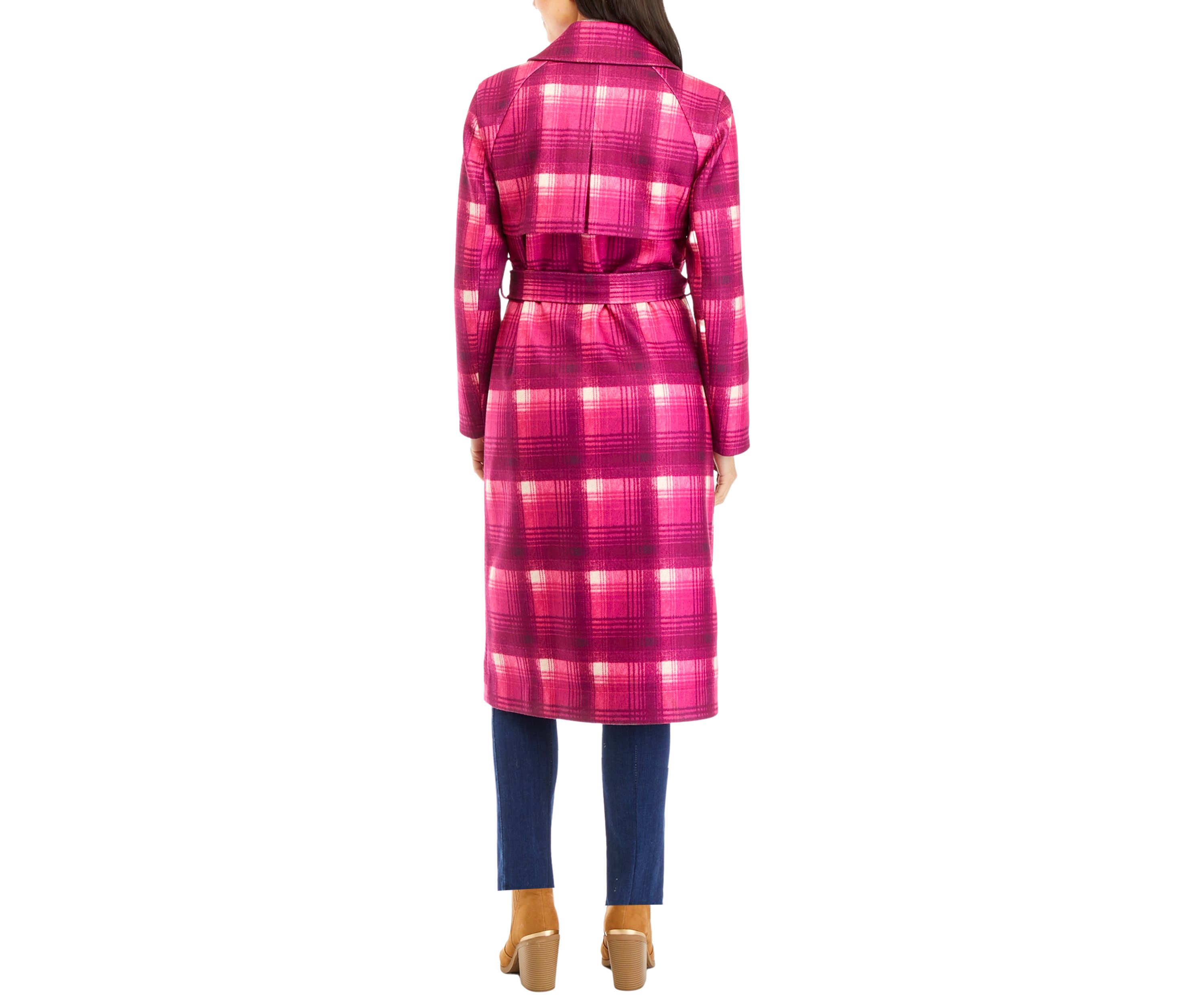 Womens Bold Plaid Trench Coat