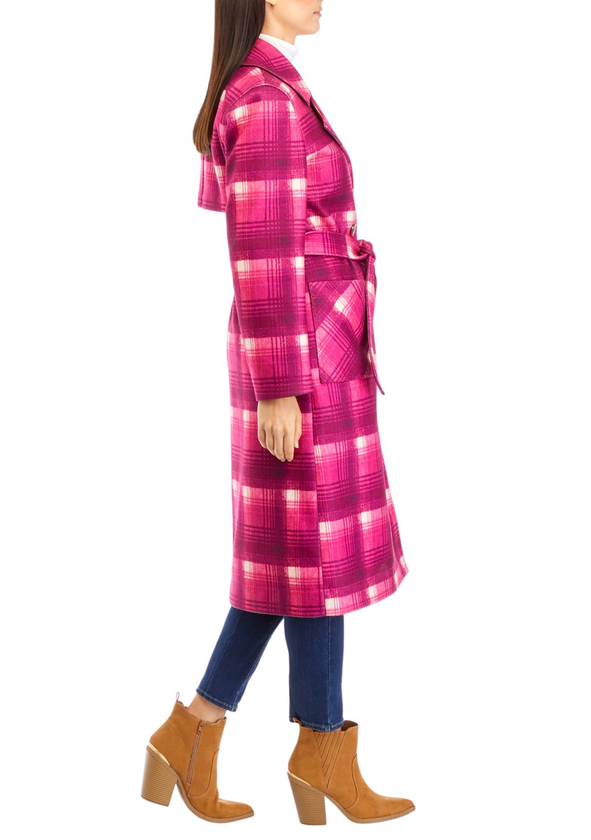 Womens Bold Plaid Trench Coat