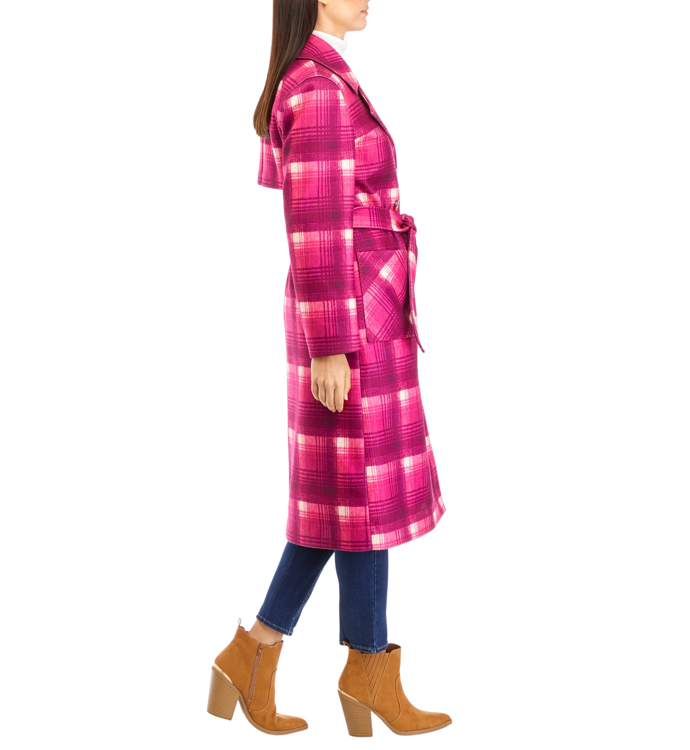 Womens Bold Plaid Trench Coat