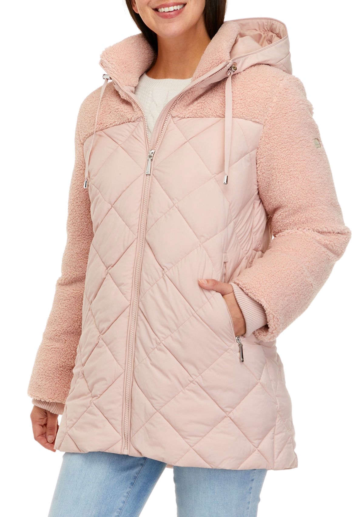 Womens Mixed Media Puffer Jacket