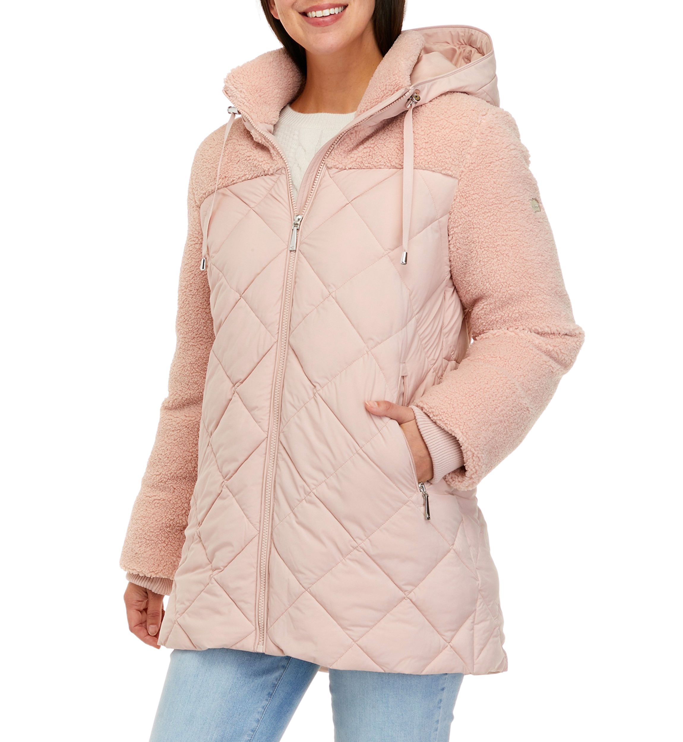 Womens Mixed Media Puffer Jacket