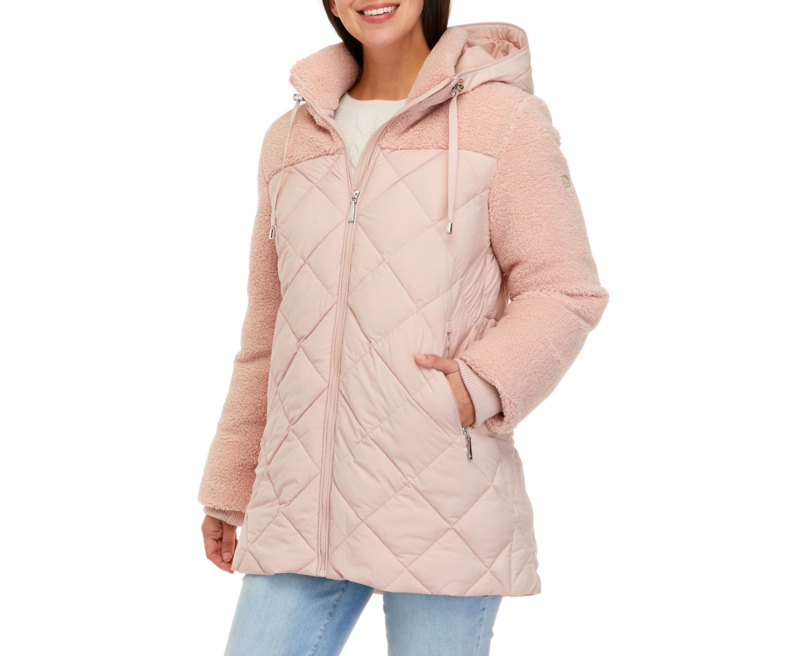 Womens Mixed Media Puffer Jacket