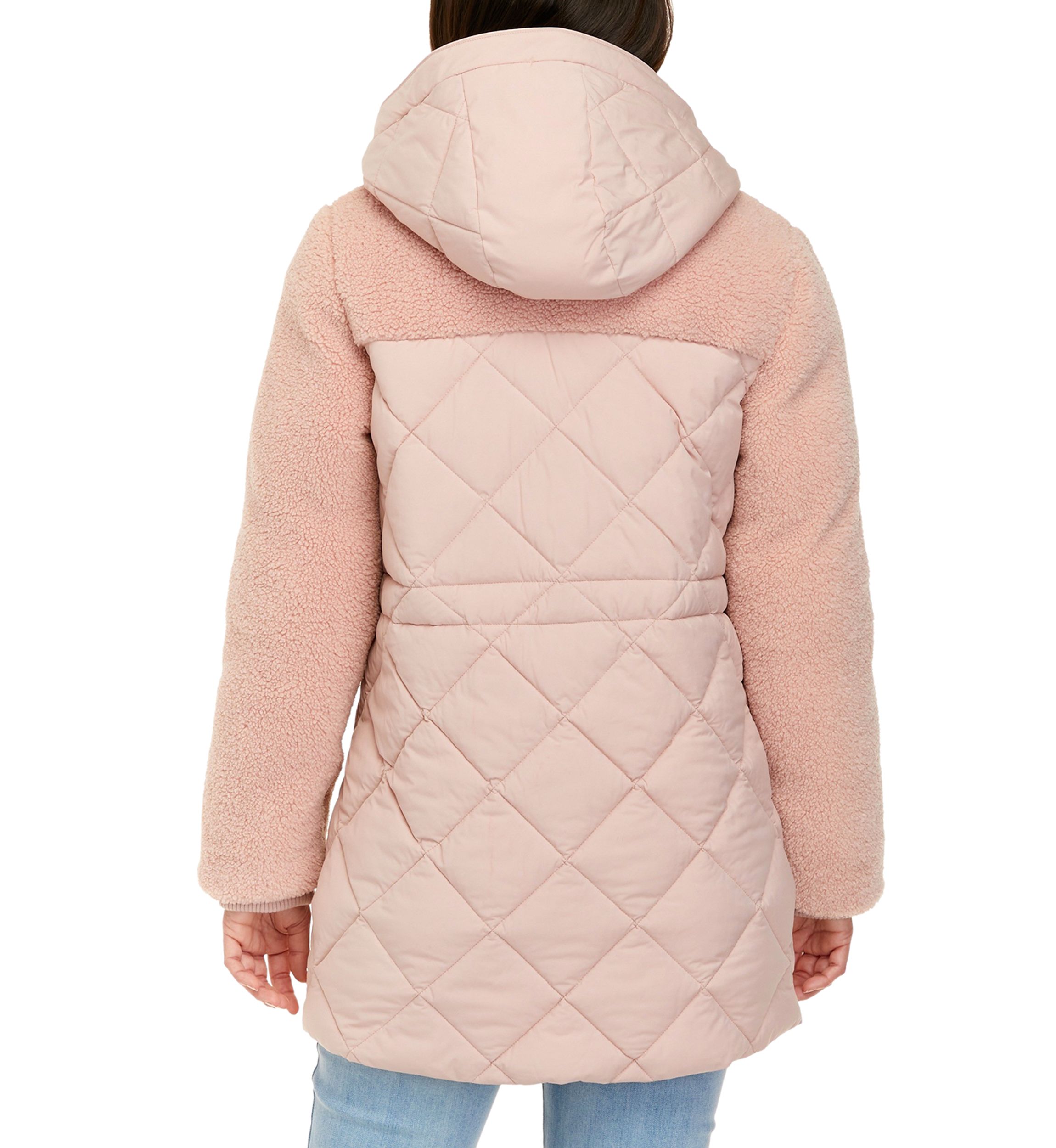 Womens Mixed Media Puffer Jacket