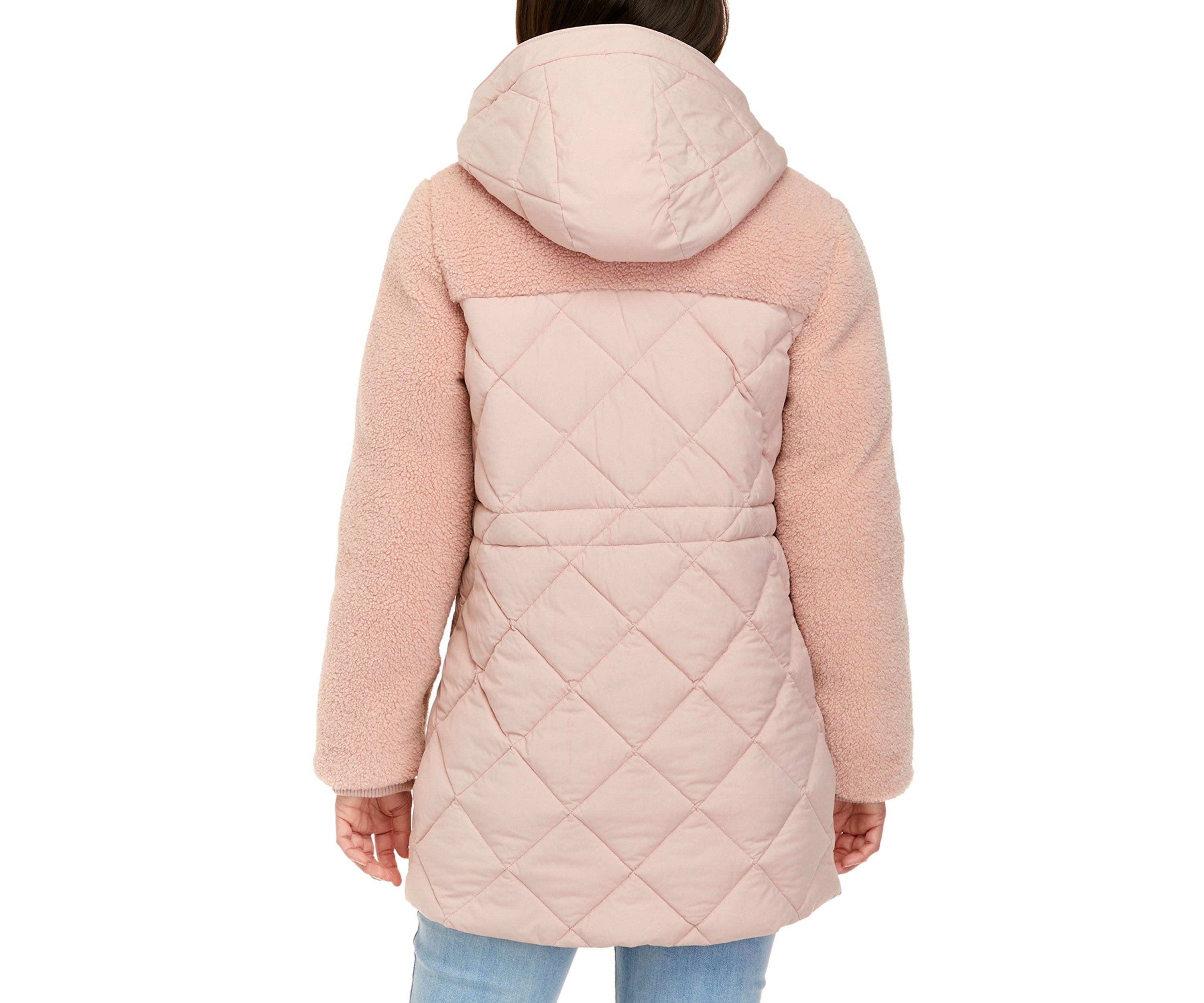 Womens Mixed Media Puffer Jacket