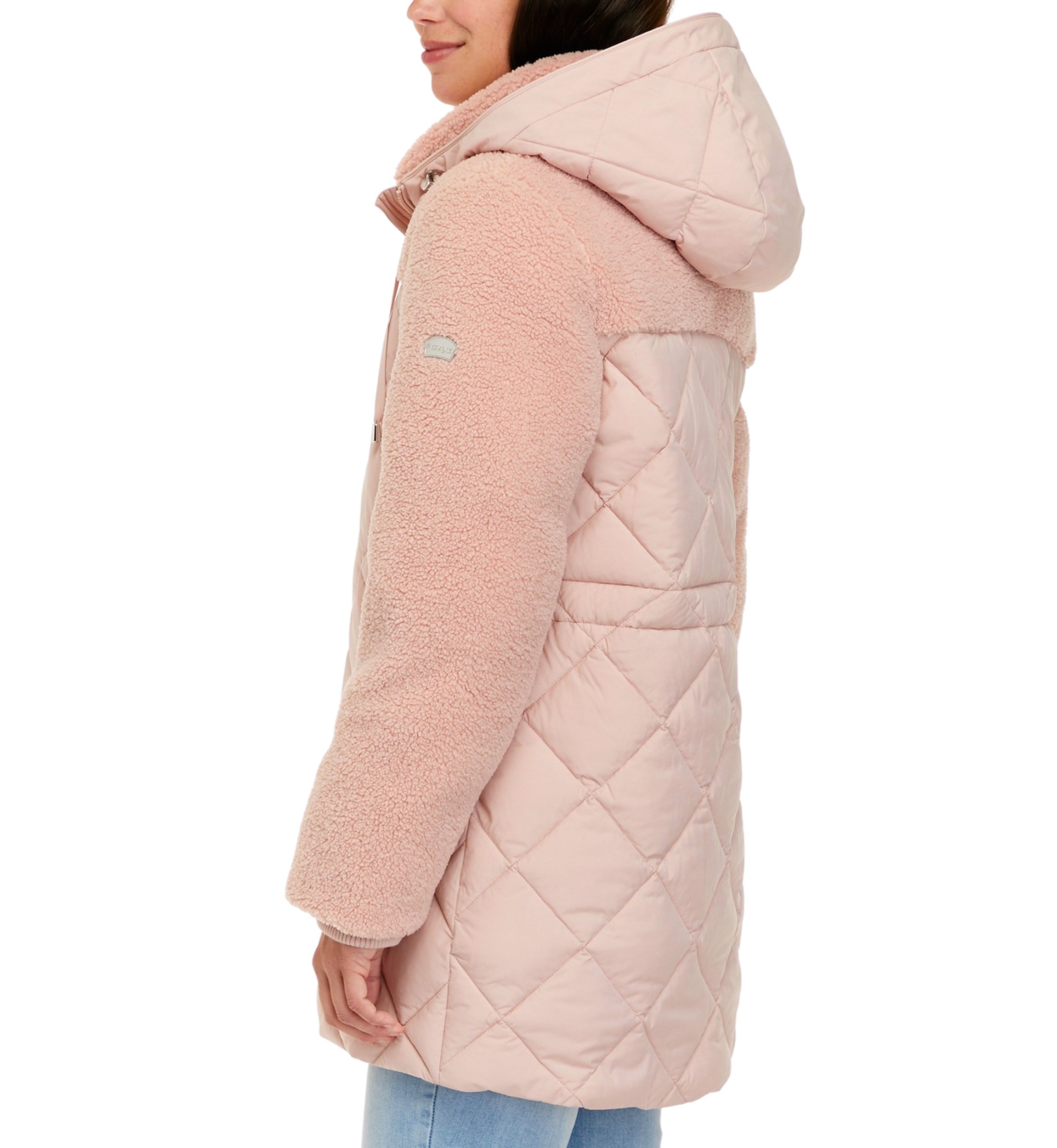 Womens Mixed Media Puffer Jacket