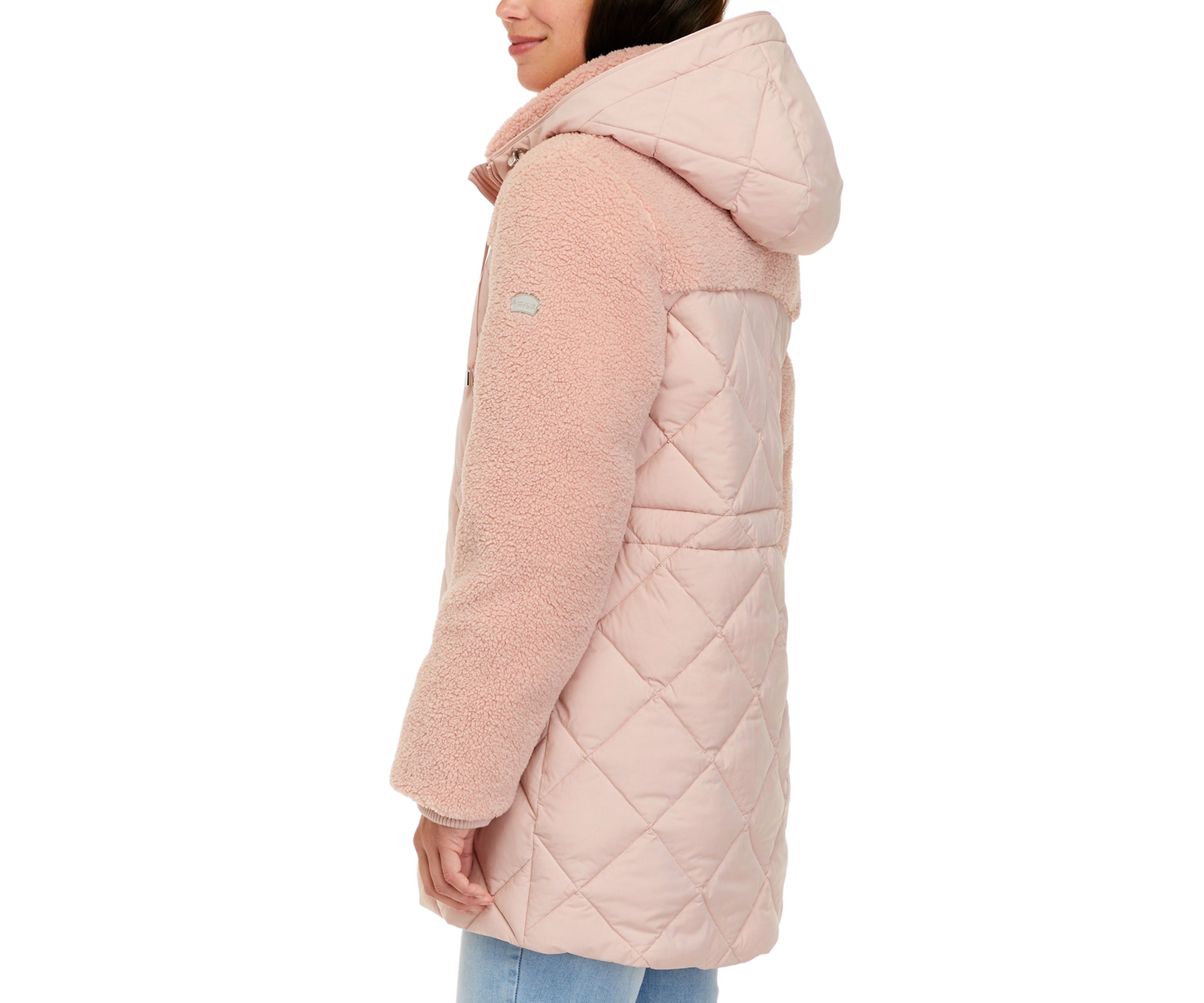 Womens Mixed Media Puffer Jacket