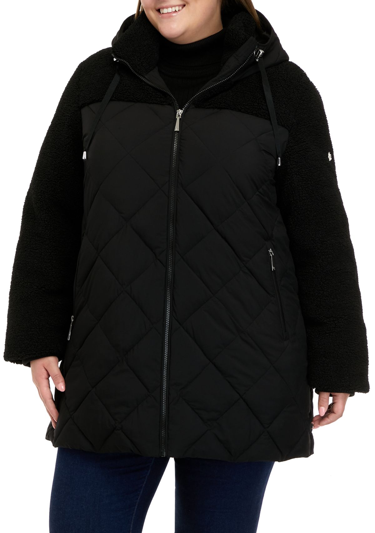 Plus Size Mixed Media Puffer Jacket
