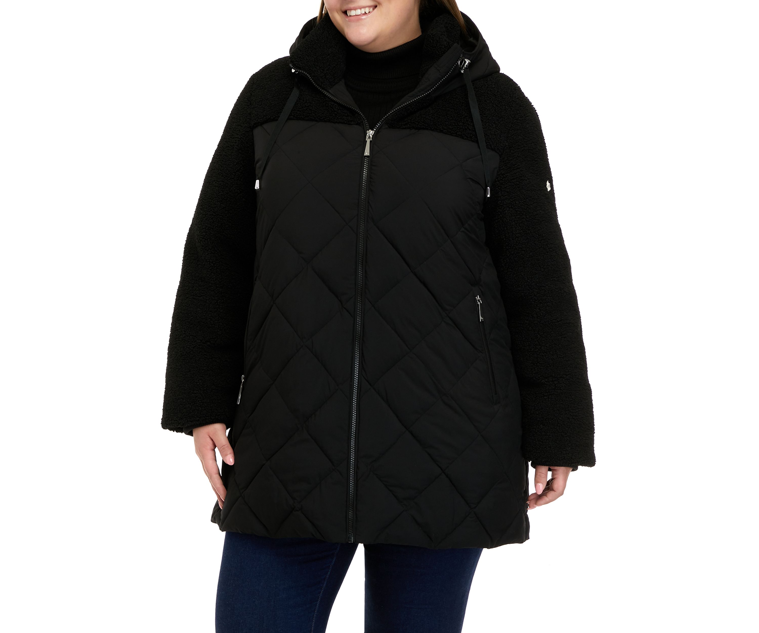 Plus Size Mixed Media Puffer Jacket