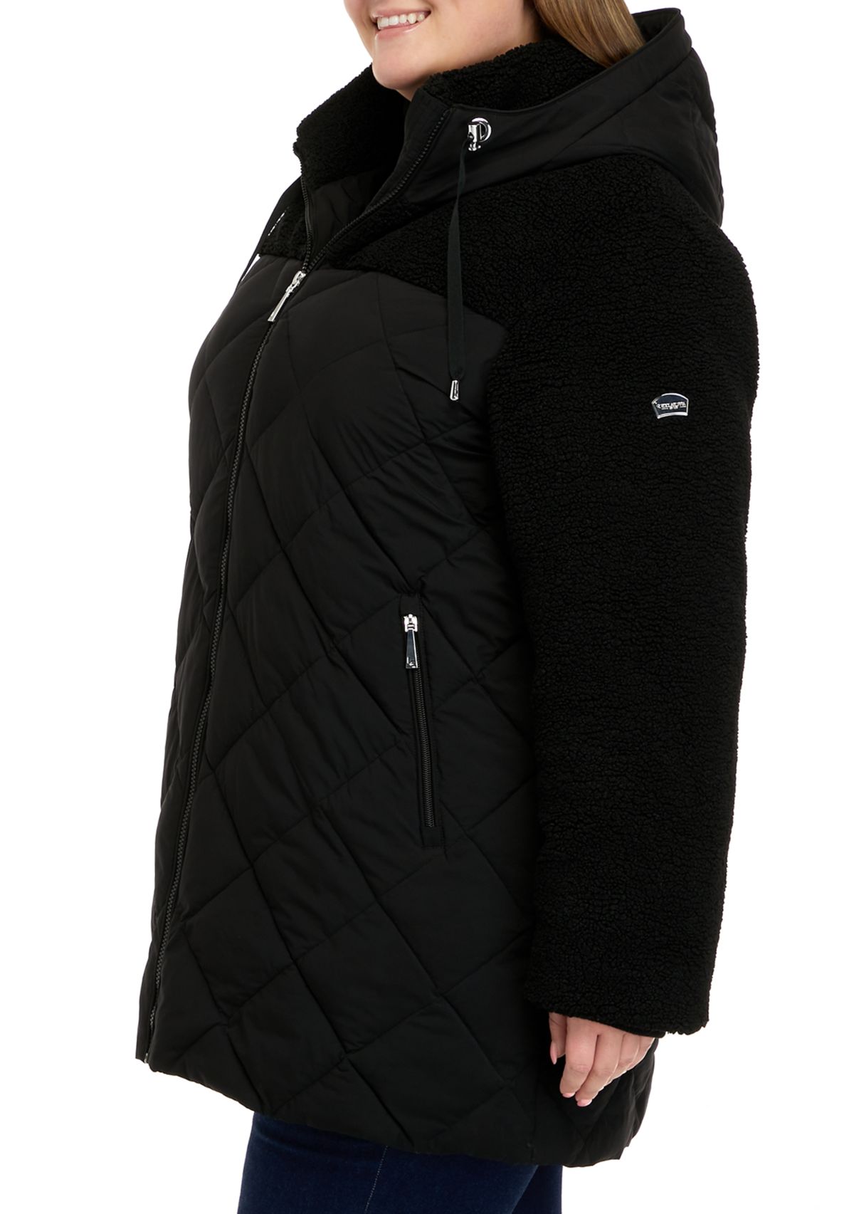 Plus Size Mixed Media Puffer Jacket