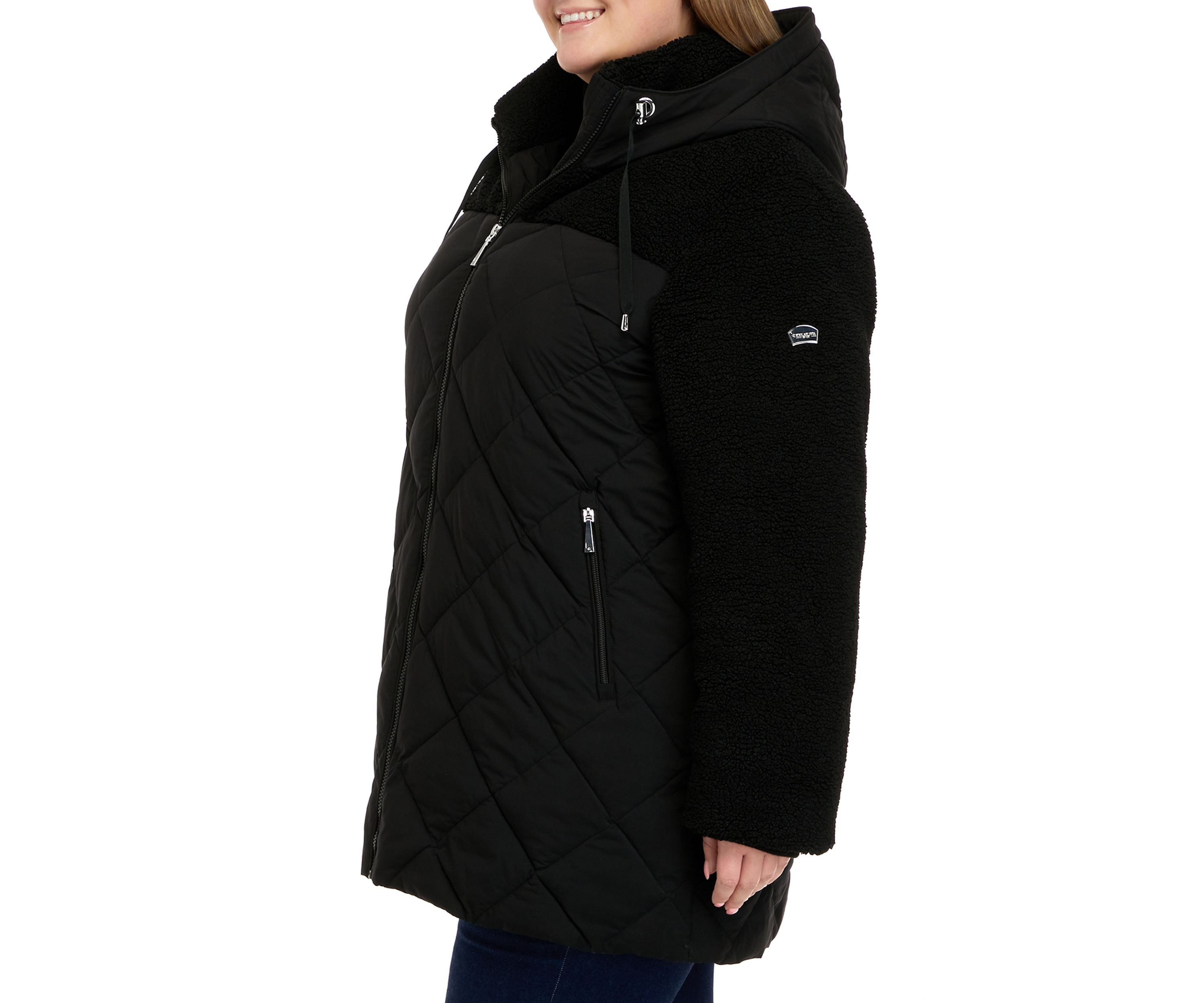 Plus Size Mixed Media Puffer Jacket