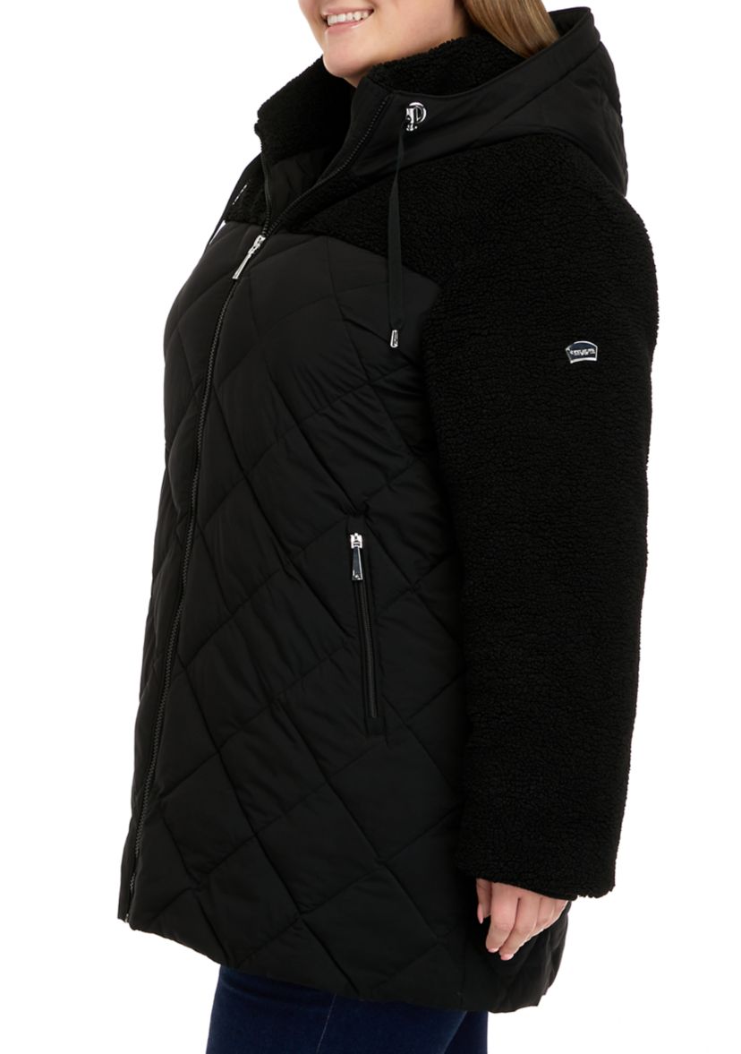 Plus Size Mixed Media Puffer Jacket