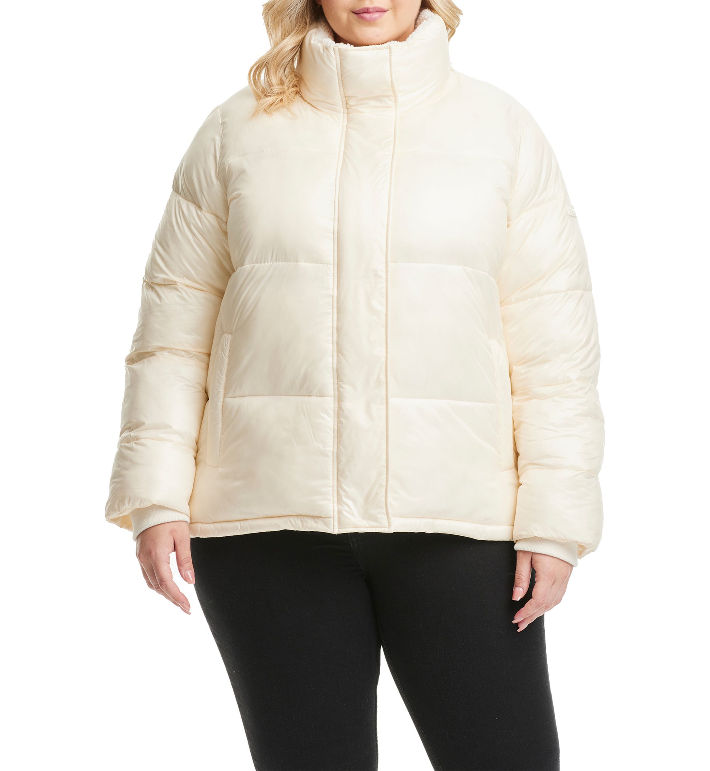 Plus Size Sherpa Collar Short Puffer Jacket