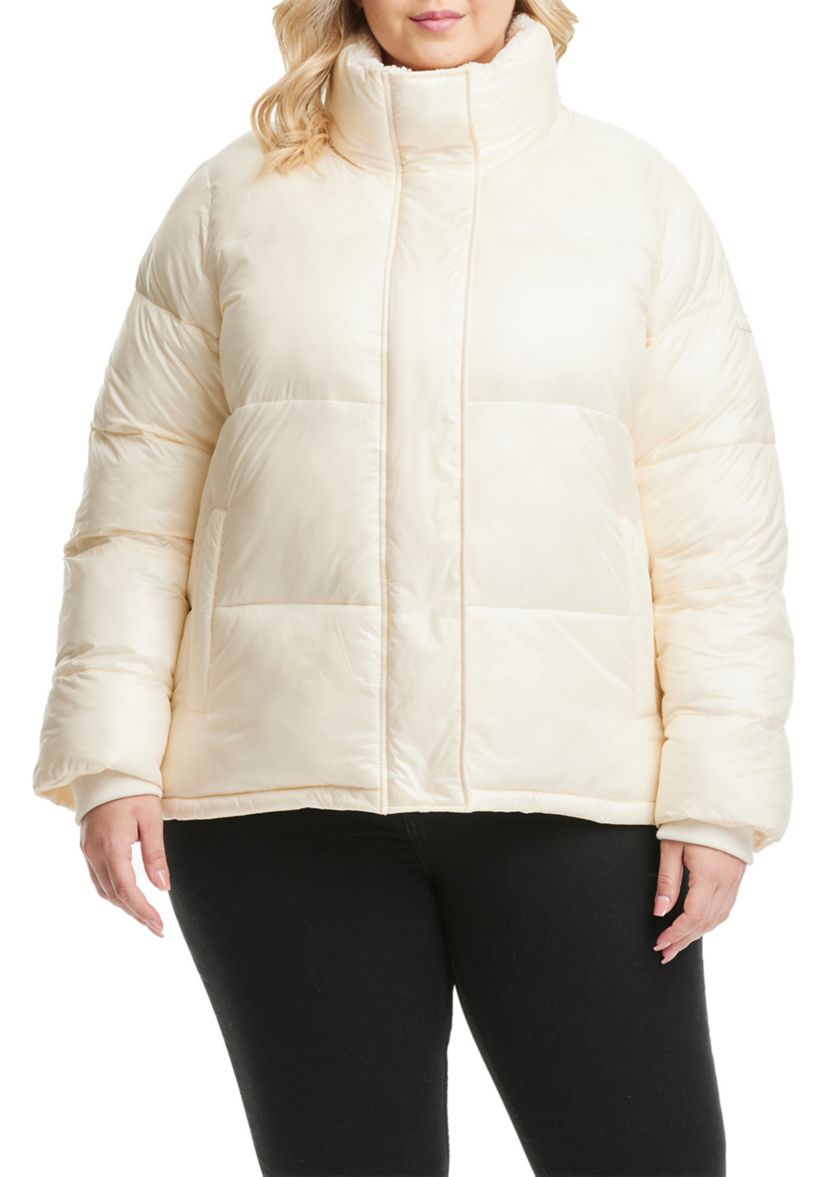 Plus Size Sherpa Collar Short Puffer Jacket