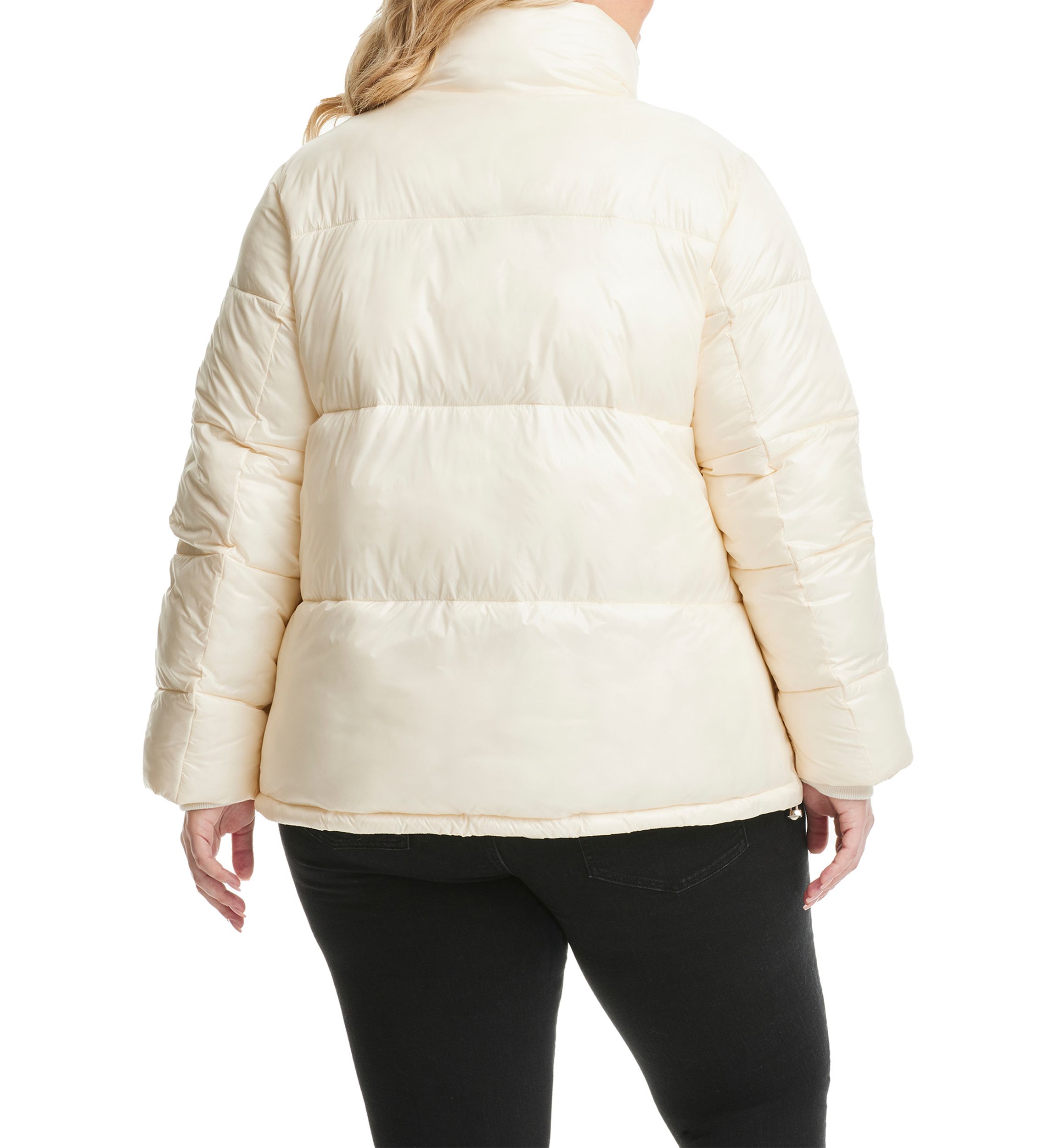 Plus Size Sherpa Collar Short Puffer Jacket