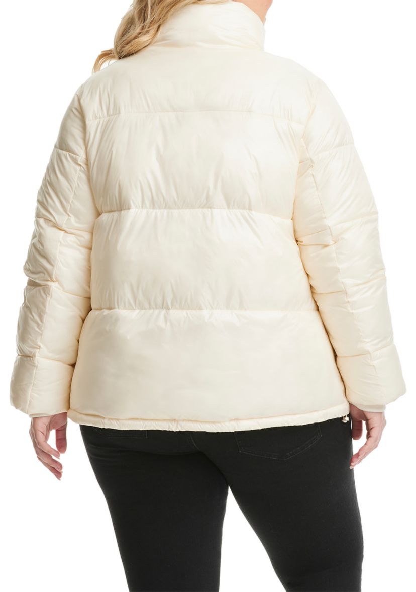 Plus Size Sherpa Collar Short Puffer Jacket
