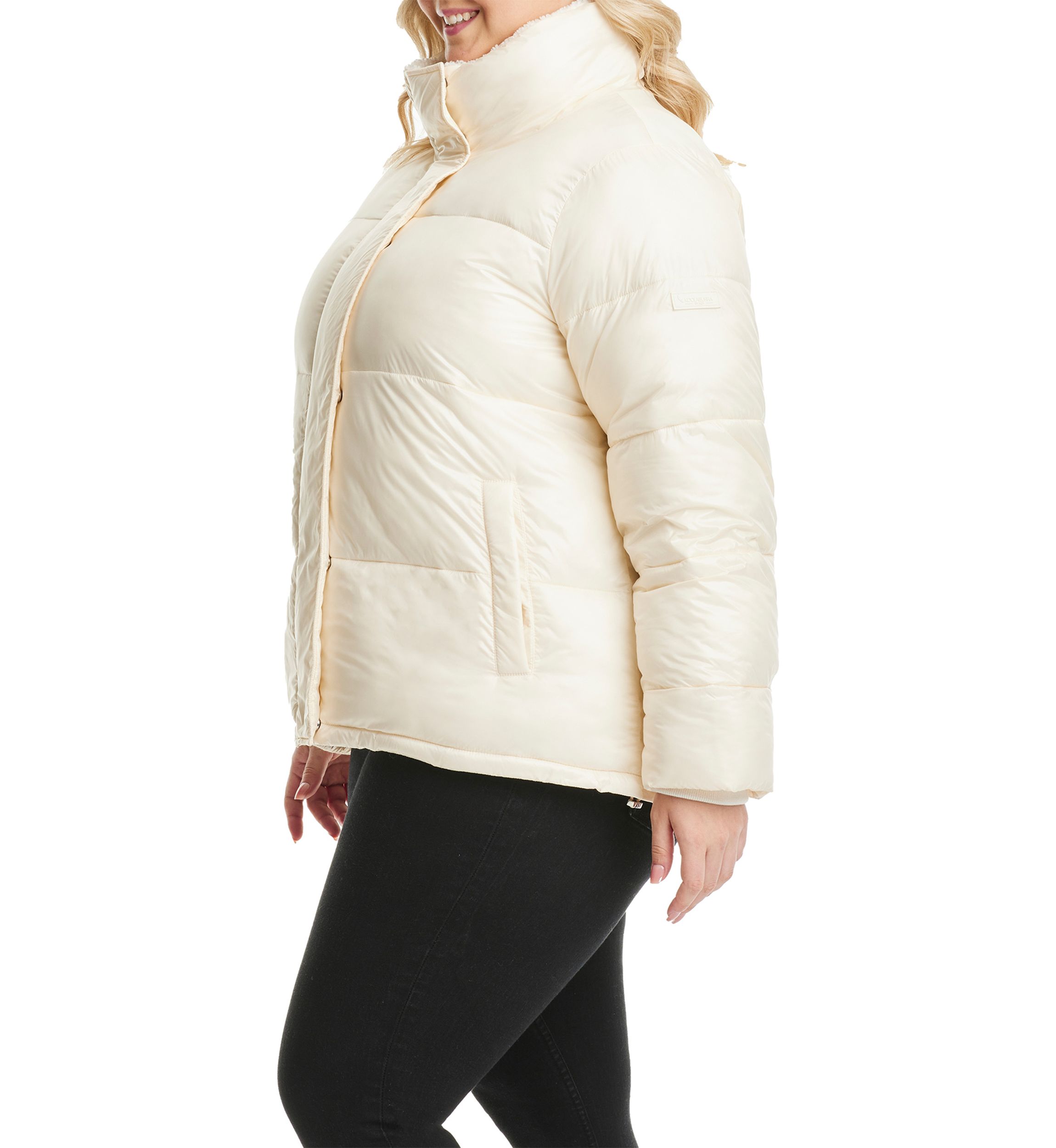 Plus Size Sherpa Collar Short Puffer Jacket