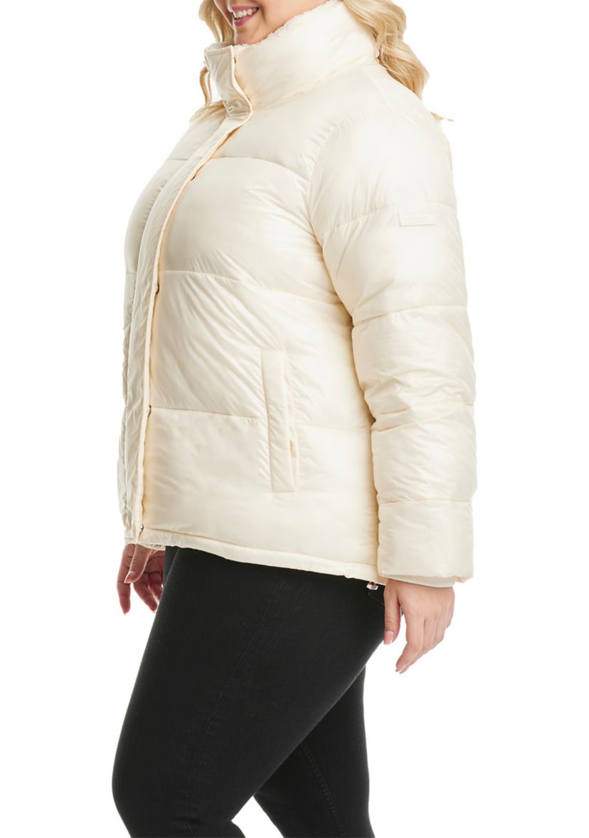 Plus Size Sherpa Collar Short Puffer Jacket
