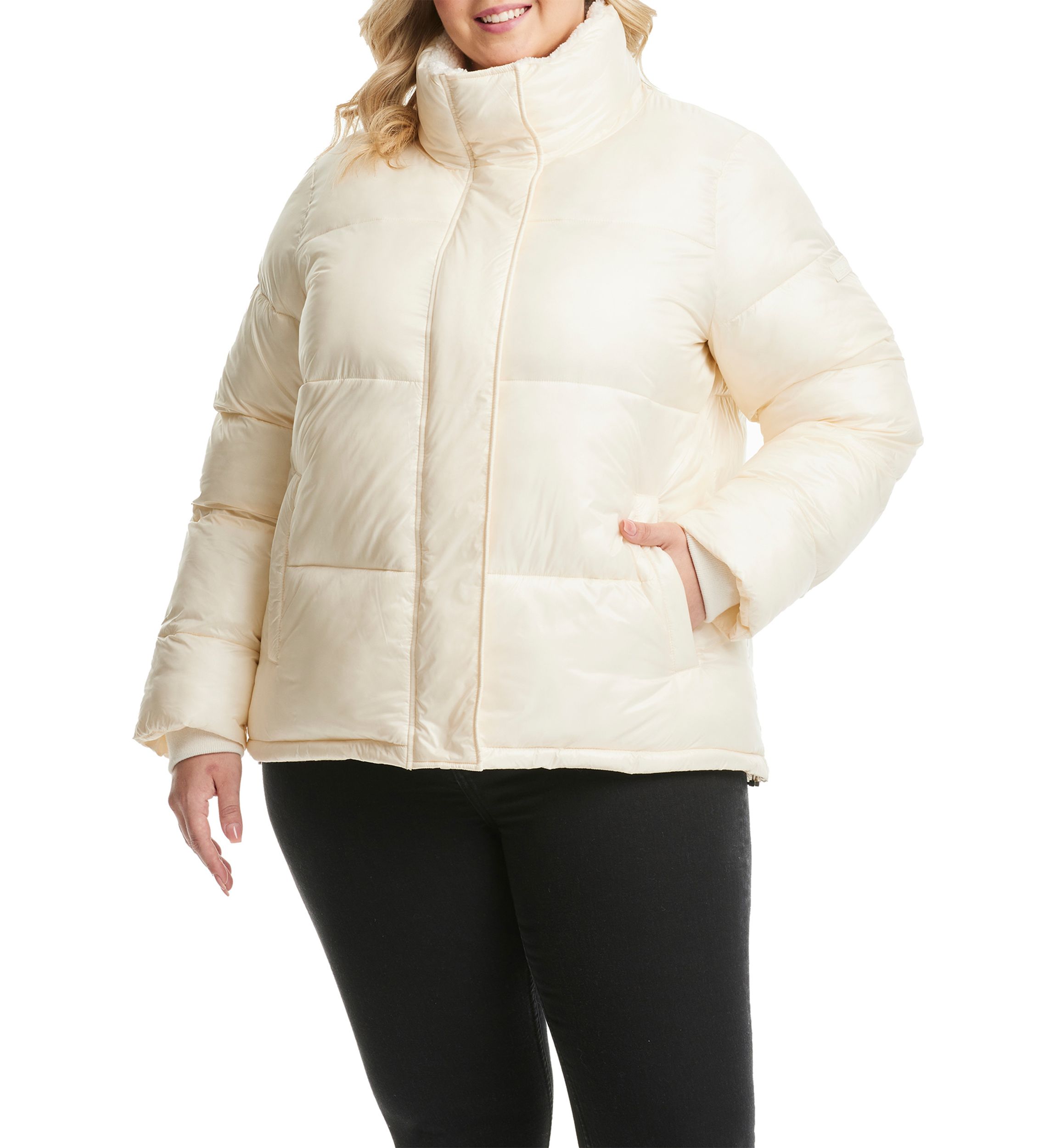 Plus Size Sherpa Collar Short Puffer Jacket
