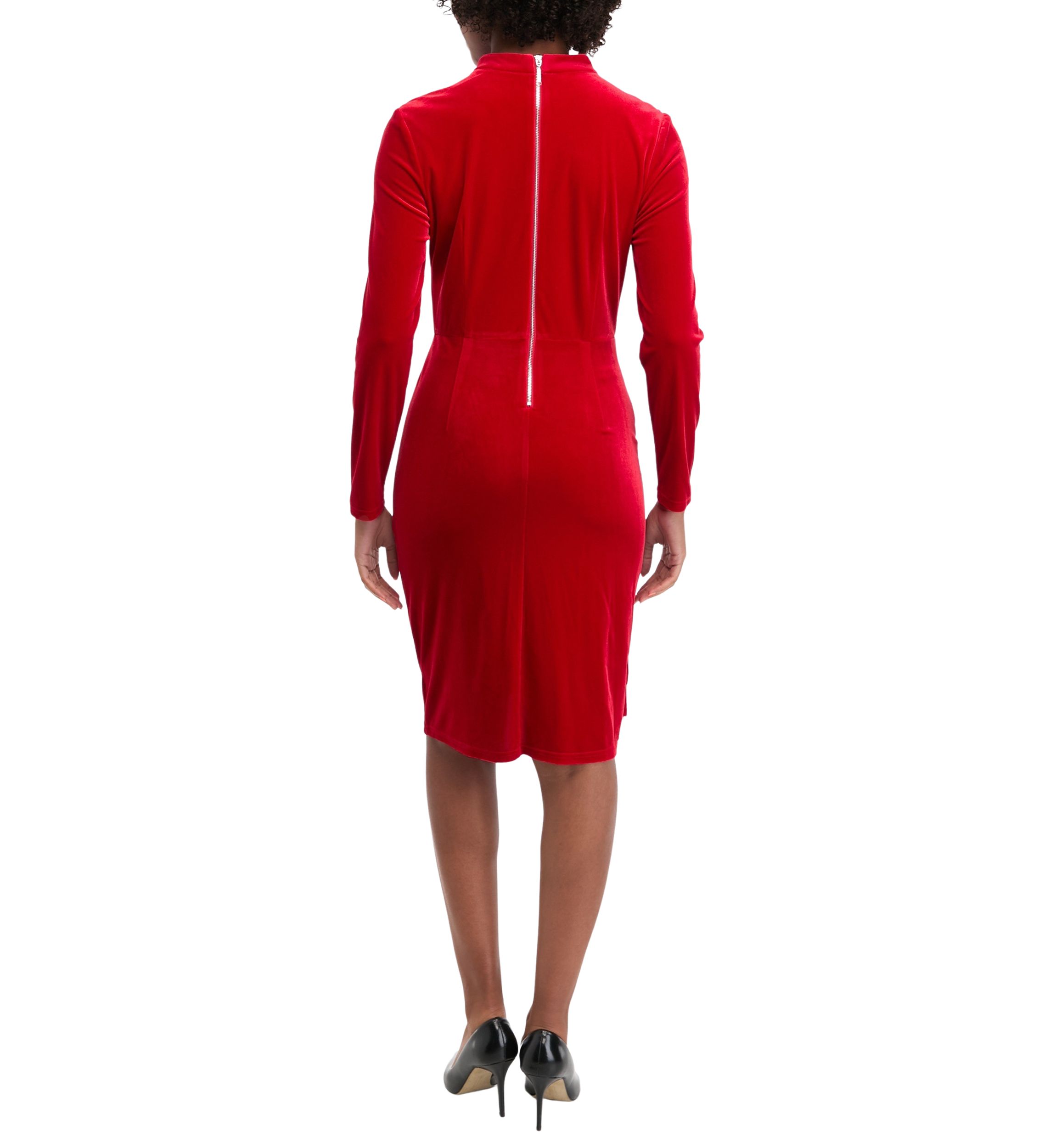 Womens Long Sleeve Mock Neck Fringe Detail Sheath Dress