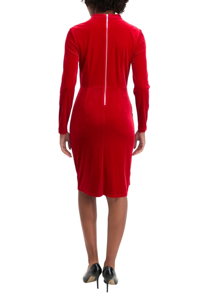 Womens Long Sleeve Mock Neck Fringe Detail Sheath Dress