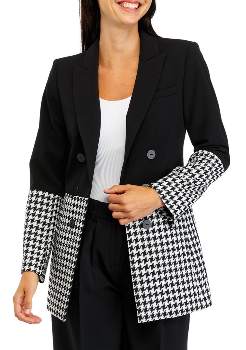 Womens Houndstooth Color Block Jacket
