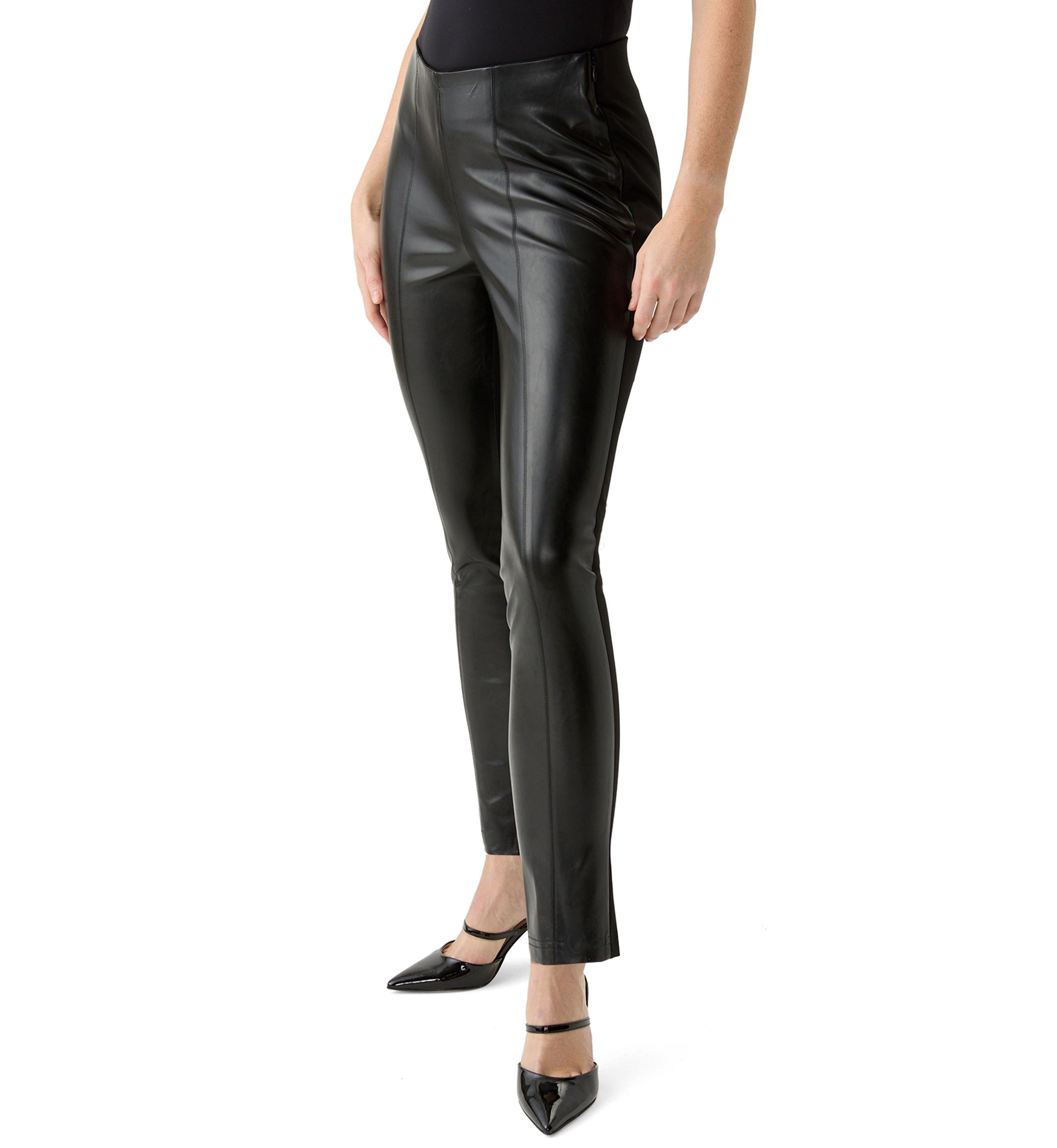 Womens Vegan Leather Ponte Pants 