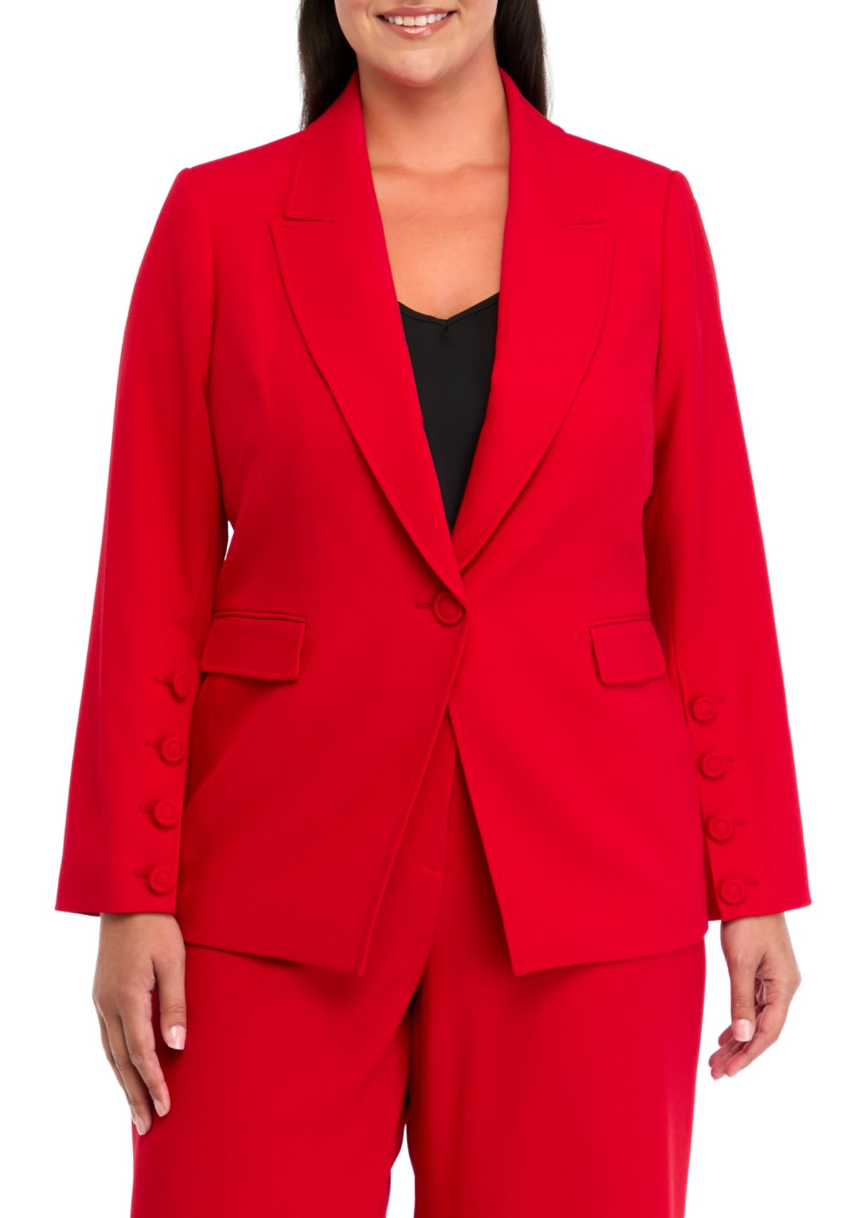 Plus Size Crepe One Button Jacket 