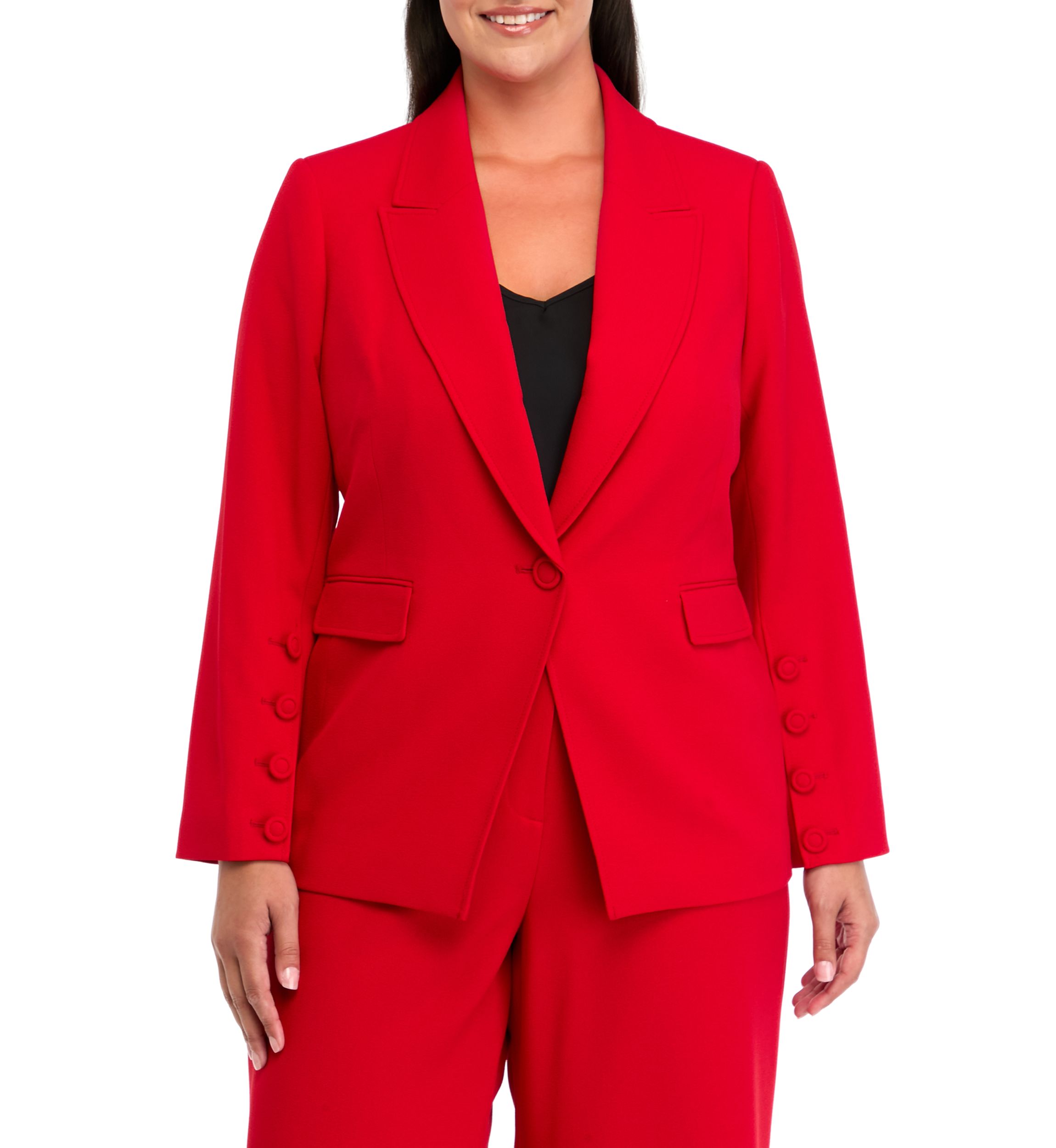 Plus Size Crepe One Button Jacket 