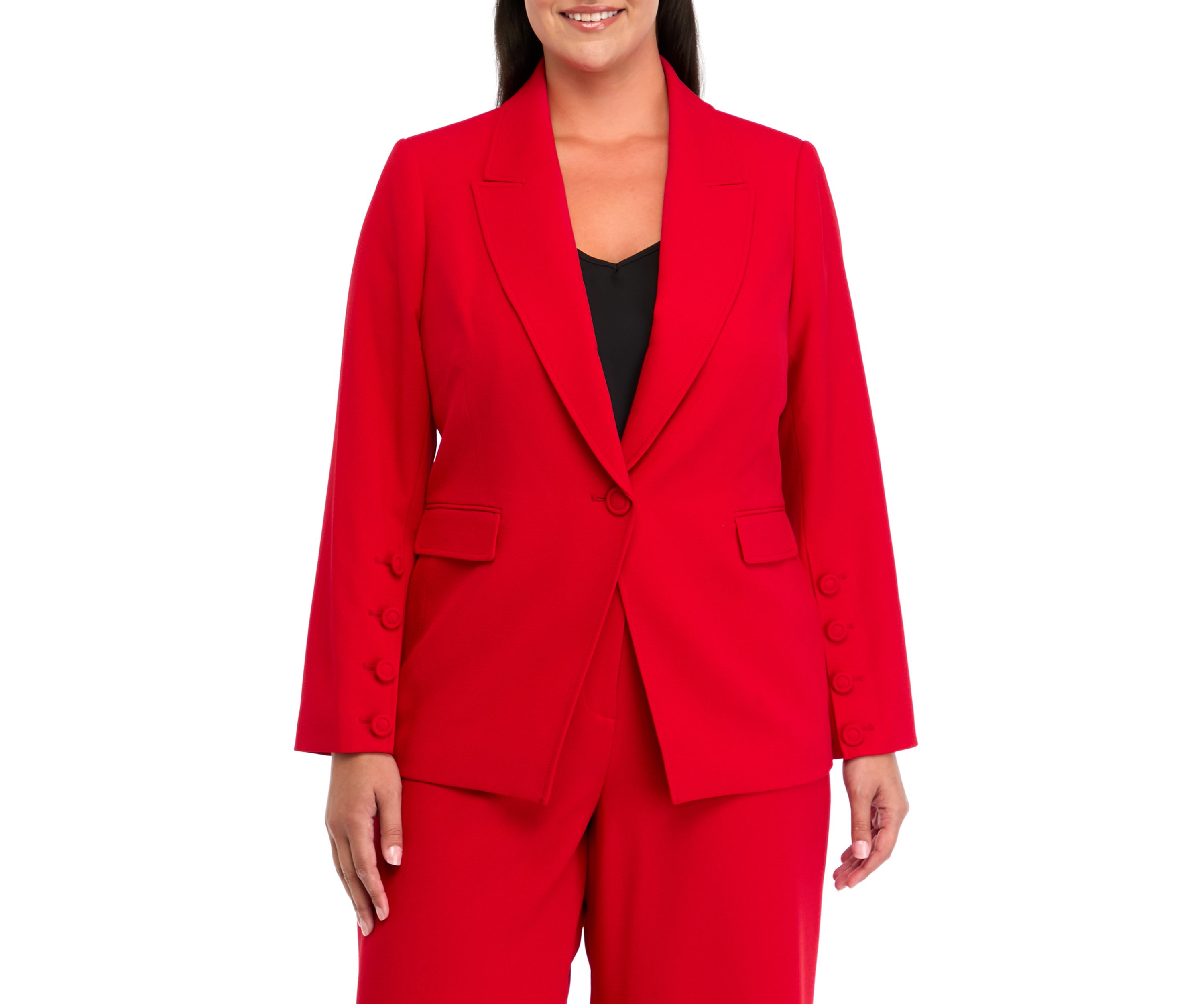 Plus Size Crepe One Button Jacket 