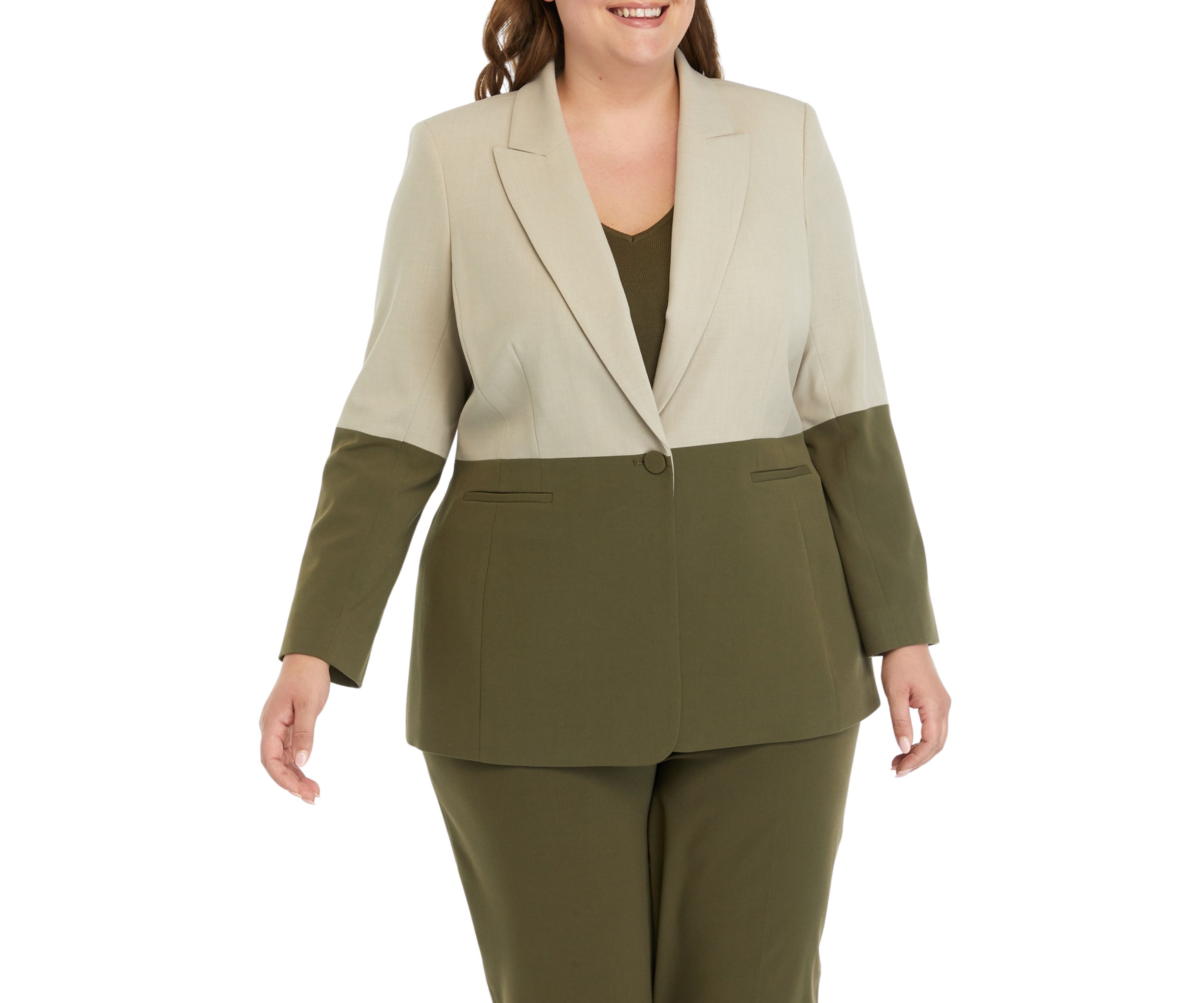 Plus Size Color Block Single Button Jacket