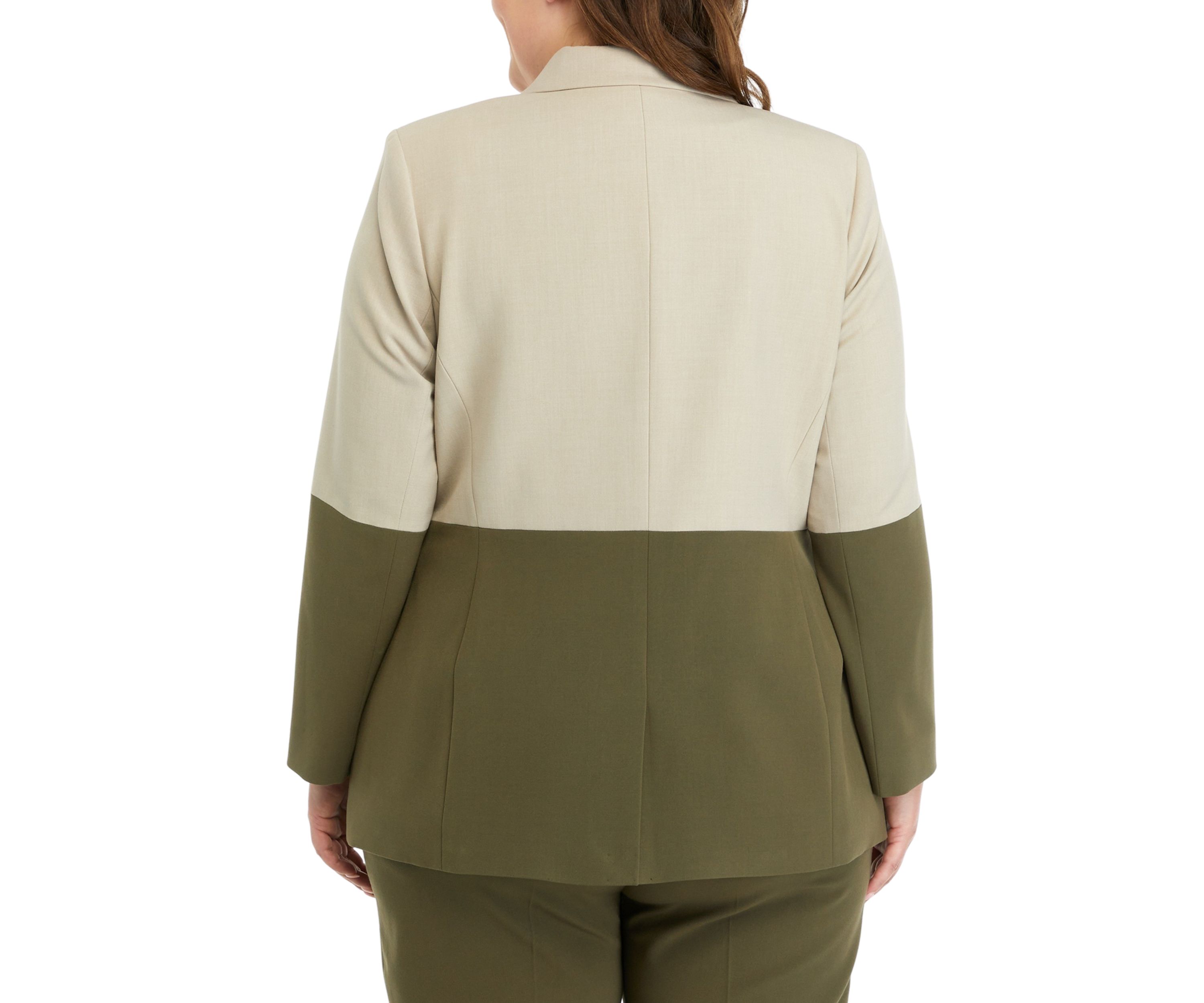 Plus Size Color Block Single Button Jacket