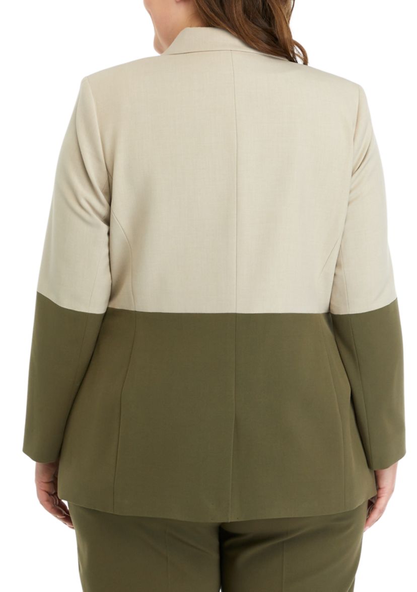 Plus Size Color Block Single Button Jacket