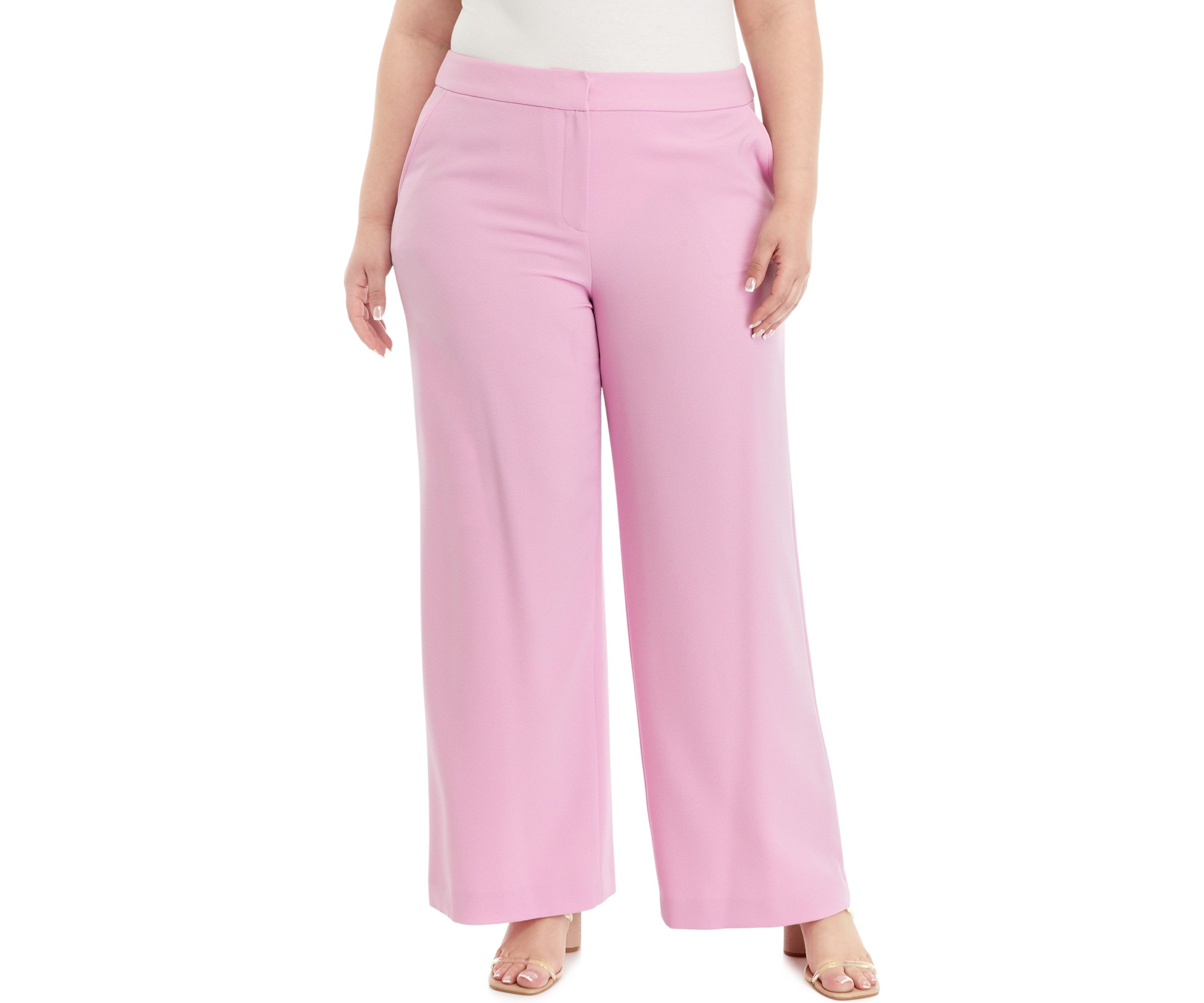 Plus Size Solid Bi Stretch Wide Leg Pants